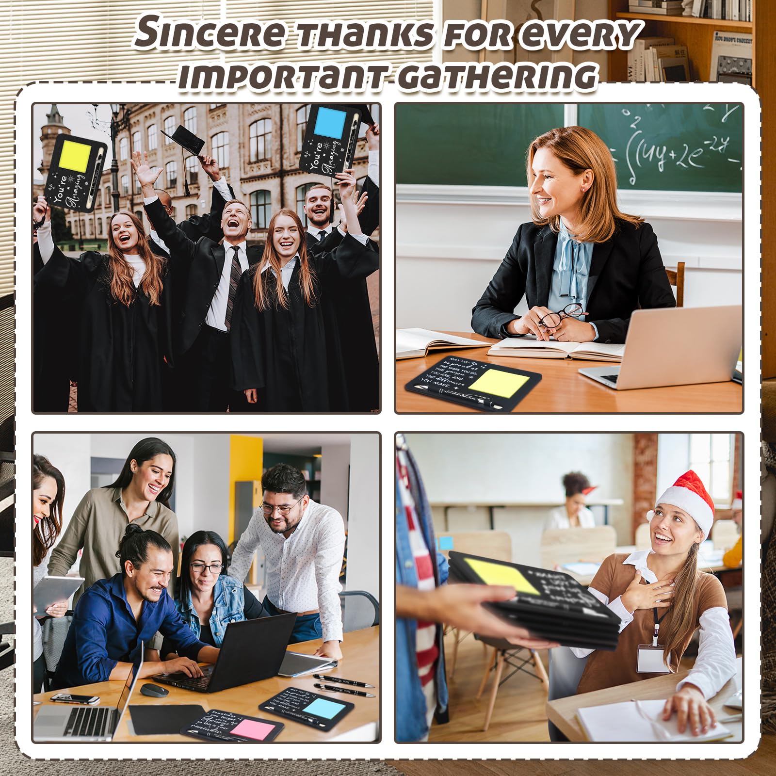 Kosiz 30 Stück Zurück in die Schule Lehrer Wertschätzungsgeschenke Bulk Holz Haftnotizen Halter mit Notizen und Kugelschreiber, Schulanfang, Dankeschön, Geschenk für Lehrer, Klassenzimmer (schwarz)