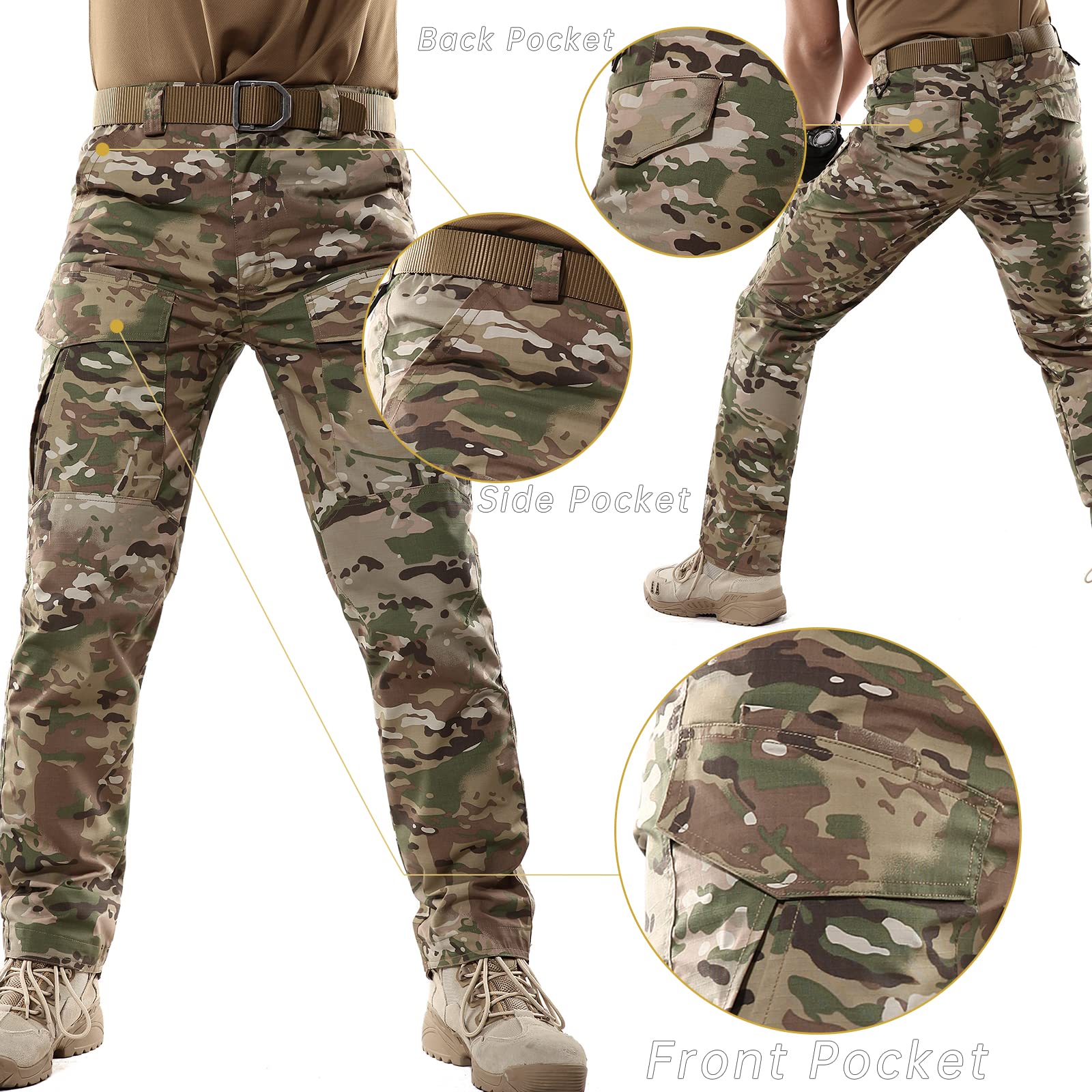 BWBIKE Hommes Tactique Militaire Pantalon Combat Paintball Pantalon en Plein Air Cargo Trainning Camo Works Pantalon (Pas de Ceinture), Noir