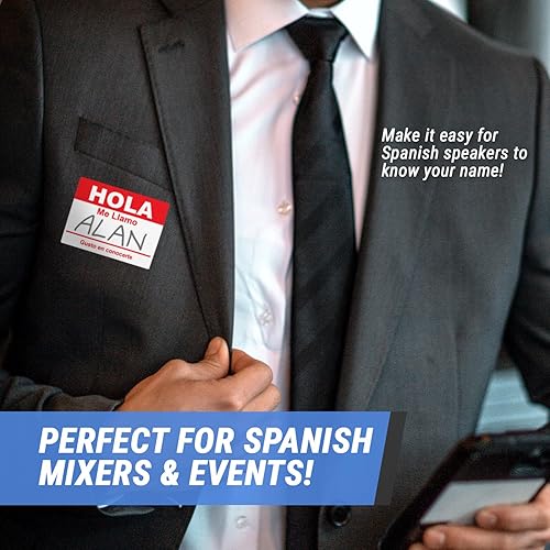 Miniatura 10 de 100rollo, 3 rollos  300 etiquetas Hola, Me Llamo Equiqueta Adhesivas  Identificación de etiquetas de nombre en español  4 x 2.3 pulgadas en azul