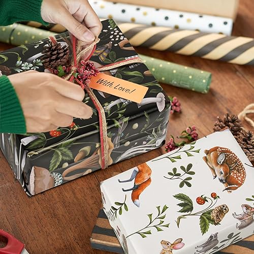 Miniatura 6 de ChicRosa Papel de regalo de hongos, papel de regalo de hongos de animales negros y blancos, papel de arte plegado a granel, papel de arte plano para