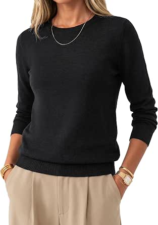 Arach&Cloz Women's 100% Merino Wool Long Sleeve Crew Neck Sweater