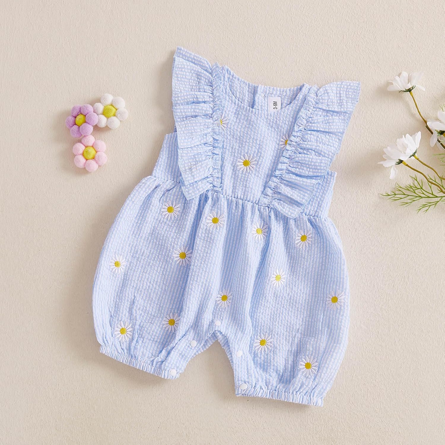 FOCUSNORM Newborn Baby Girl Summer Clothes Daisy Flying Sleeve Jumpsuit Romper Ruffle Onesie Infant Outfit 3 6 12 18 Months - Image 6