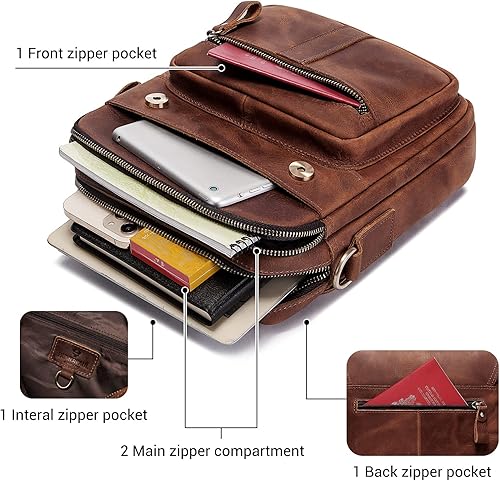 Miniatura 3 de gzcz Bolso bandolera de cuero para hombre, bolso de mensajero para hombres y mujeres, viajes al aire libre y negocios