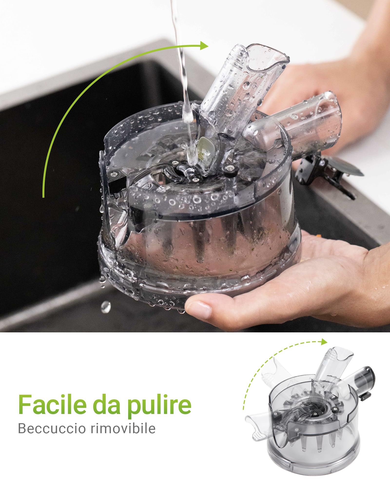 TUUMIIST Slow Juicer 135mm Extra Großem Einfüllschacht Entsafter Gemüse Obst BPA-Frei Glanzschwarz