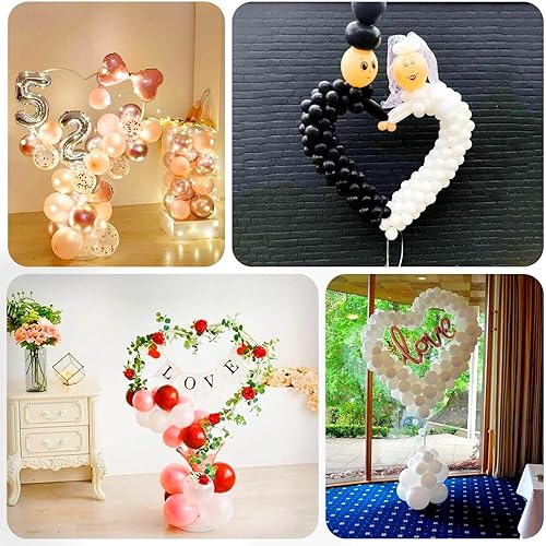 Miniatura 5 de Efavormart - Juego de 2 soportes de arco de globos de plástico en forma de corazón blanco, columna de soporte para globos con base redonda