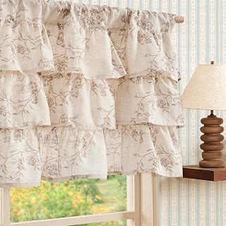JINCHAN Ruffled Floral Linen Valance Curtain 50x18 Inch Farmhouse Shabby Chic Window Treatment Taupe Rod Pocket 1 Panel