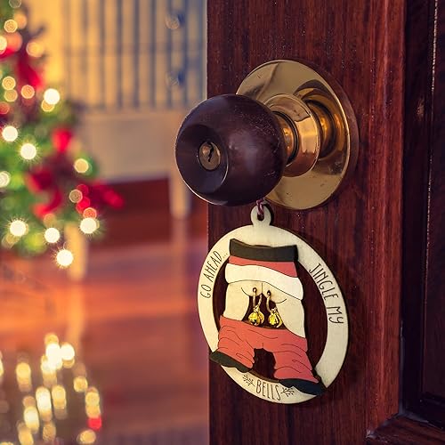 Miniatura 5 de FunisFun Divertidos adornos de Navidad, 3.93 pulgadas, colgante de campana de Papá Noel, juego de adornos de madera para colgar en el árbol de
