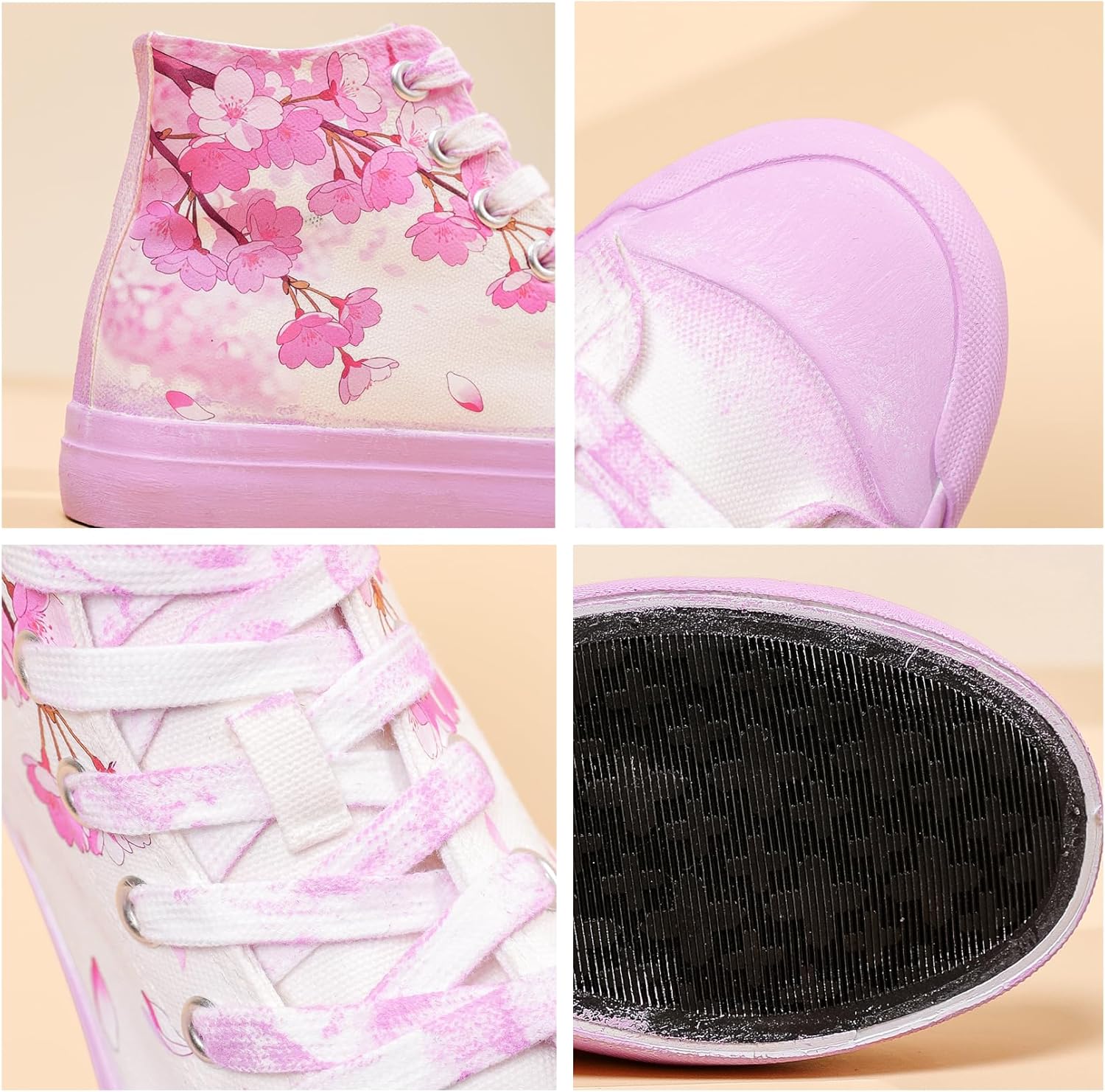 Womens High Top Sneakers Canvas Shoes Girls Cute Pink Fashion Sneakers Comfortable Lace Up Casual Walking Shoes - Image 6
