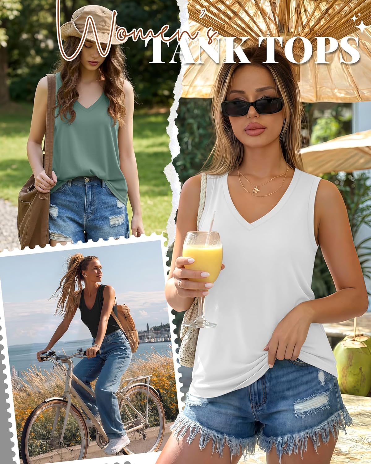 Riyiper 4 Pack Women's Tank Tops V Neck T Shirts Loose Fit Summer Sleeveless Casual Tee Blouse 2026 Fashion Vacation Clothes - Image 3