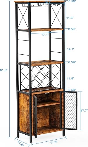 Miniatura 2 de Gabinete de bar alto organizador de vino con estante para copas de vino, puerta de malla, tablero interior ajustable, multifuncional, para el hogar,