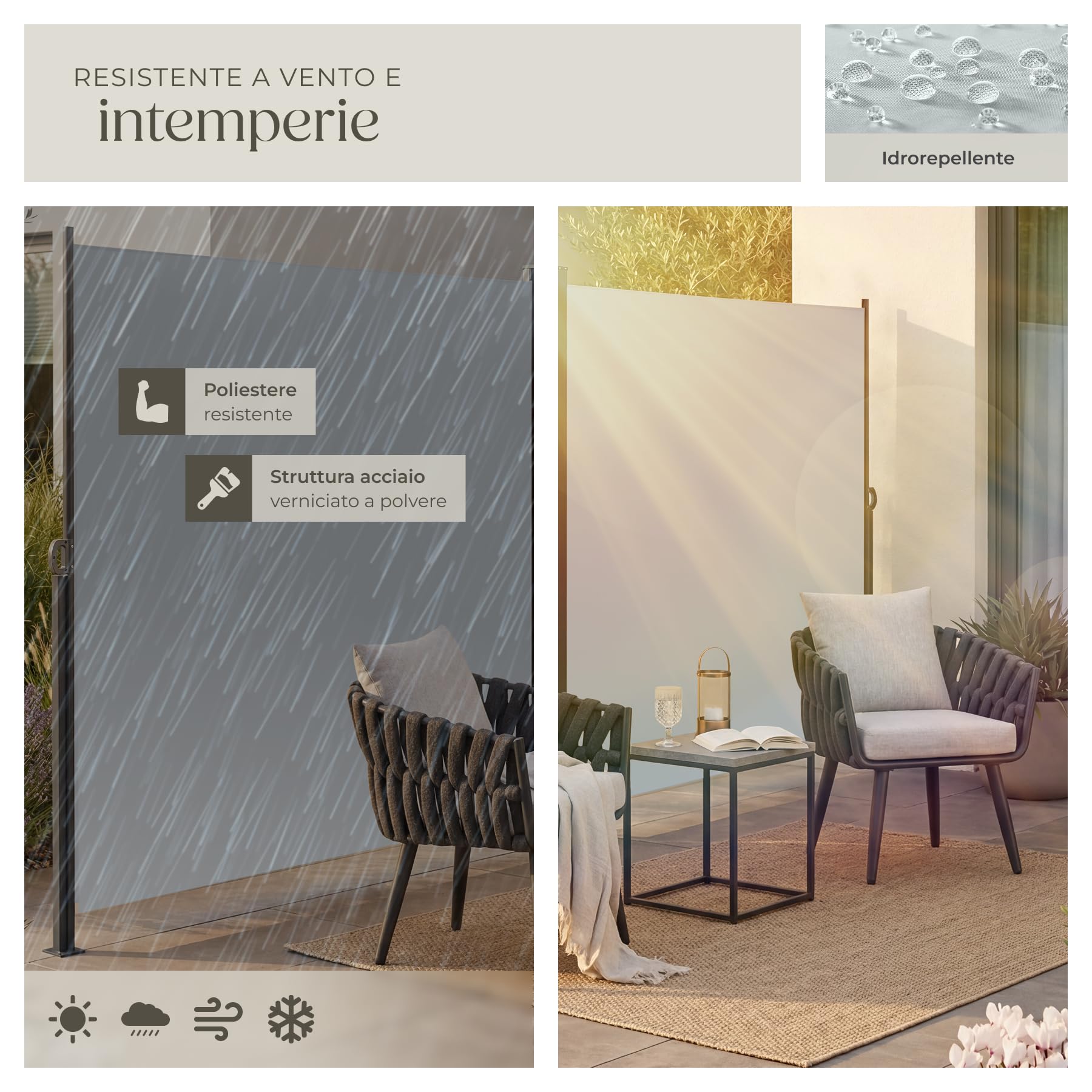tectake® Tenda da Sole per Esterno Laterale Doppia Estensibile, 600 x 200 x 9 cm, Parasole Retrattile, Frangivista Giardino e Terrazzo Privacy, Avvolgimento Automatico, Struttura in Acciaio - Grigio