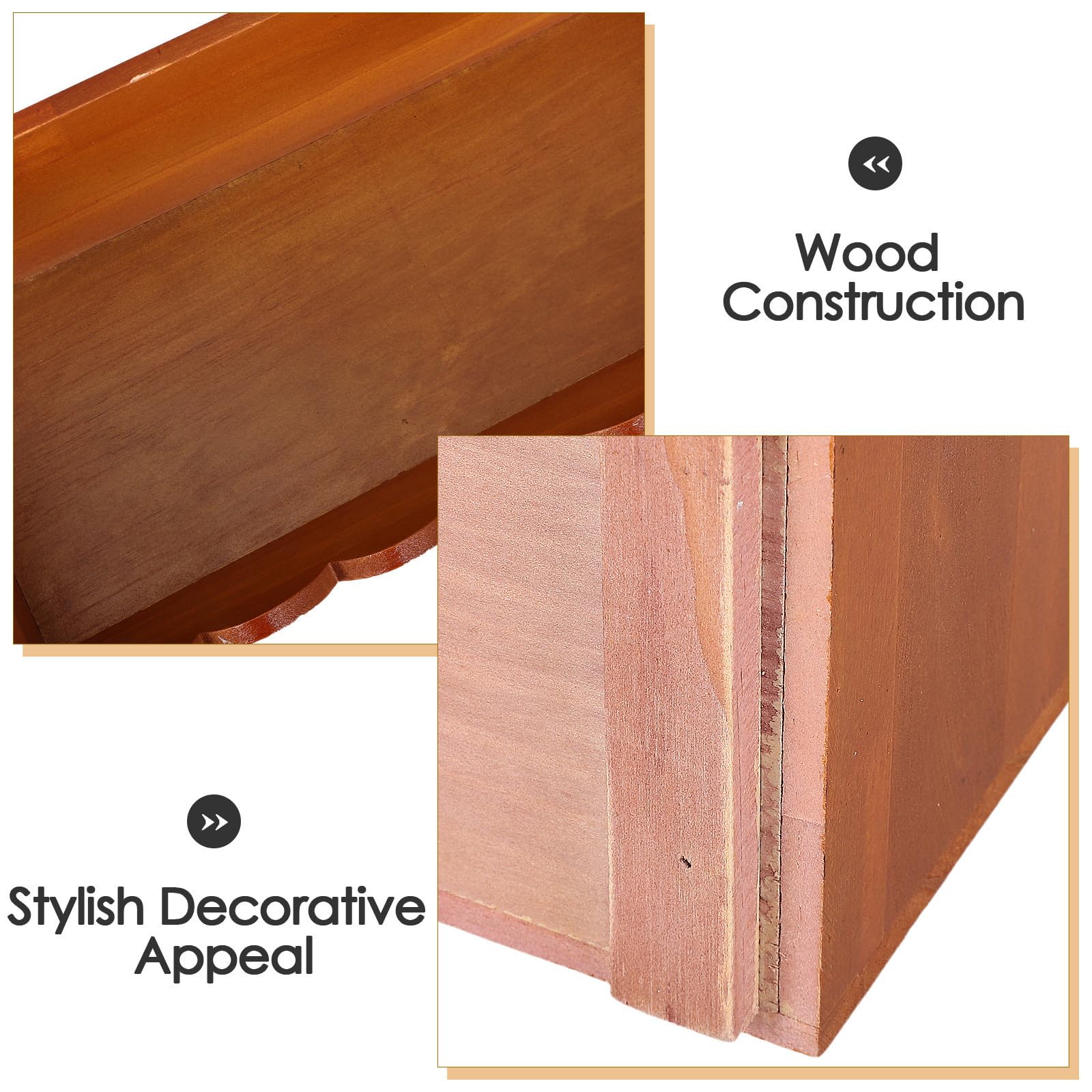 Beaupretty Cesta de Madera Asa, Abertura Amplia y Base Plana para Mesa | Marrón, Vetado Auténtico y Bordes Ondulados, Estilo Nórdico Moderno, Acceso Rápido y Transporte Fácil