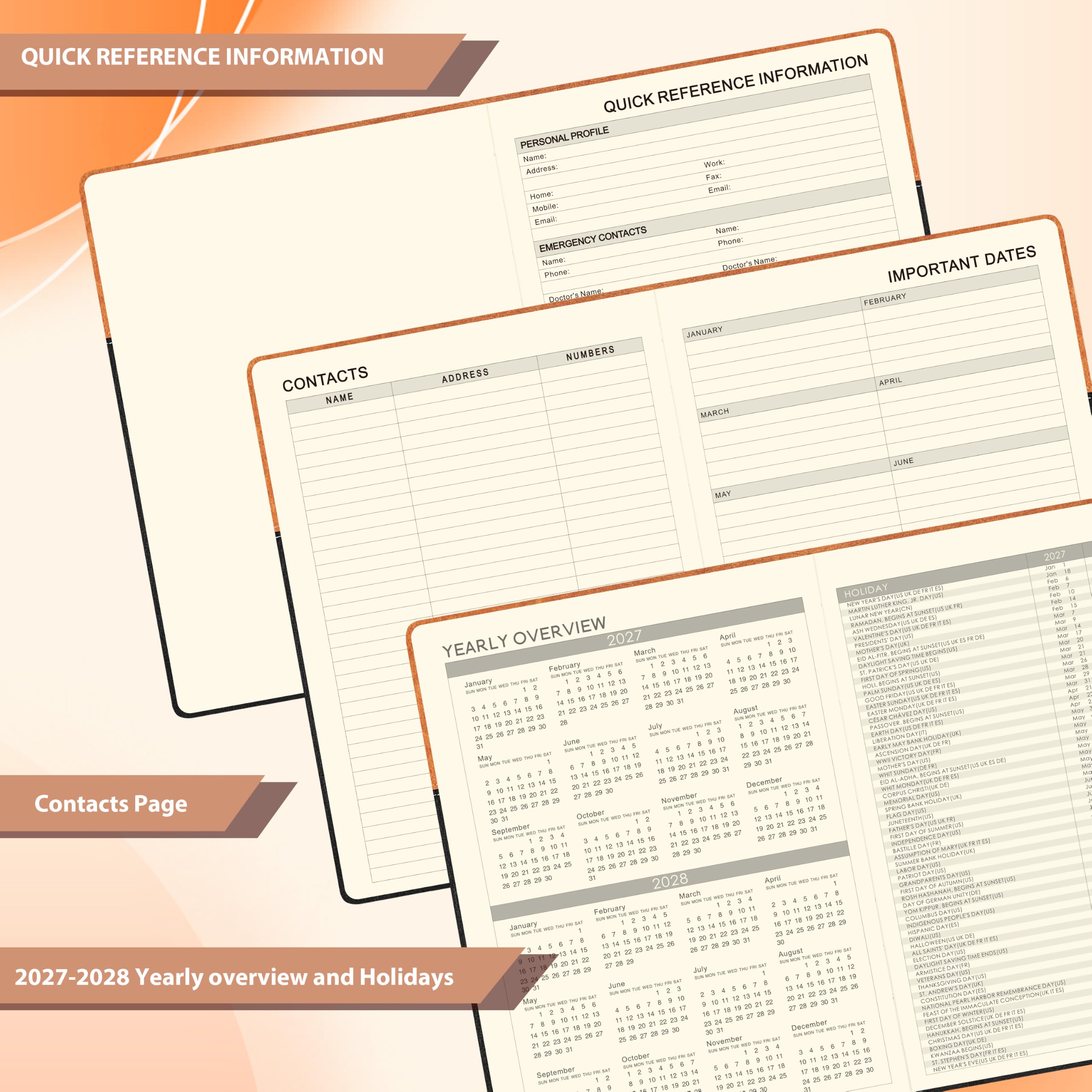 Agenda 2027 – Agenda settimanale e mensile, copertina rigida, 22,9 x 27,9 cm