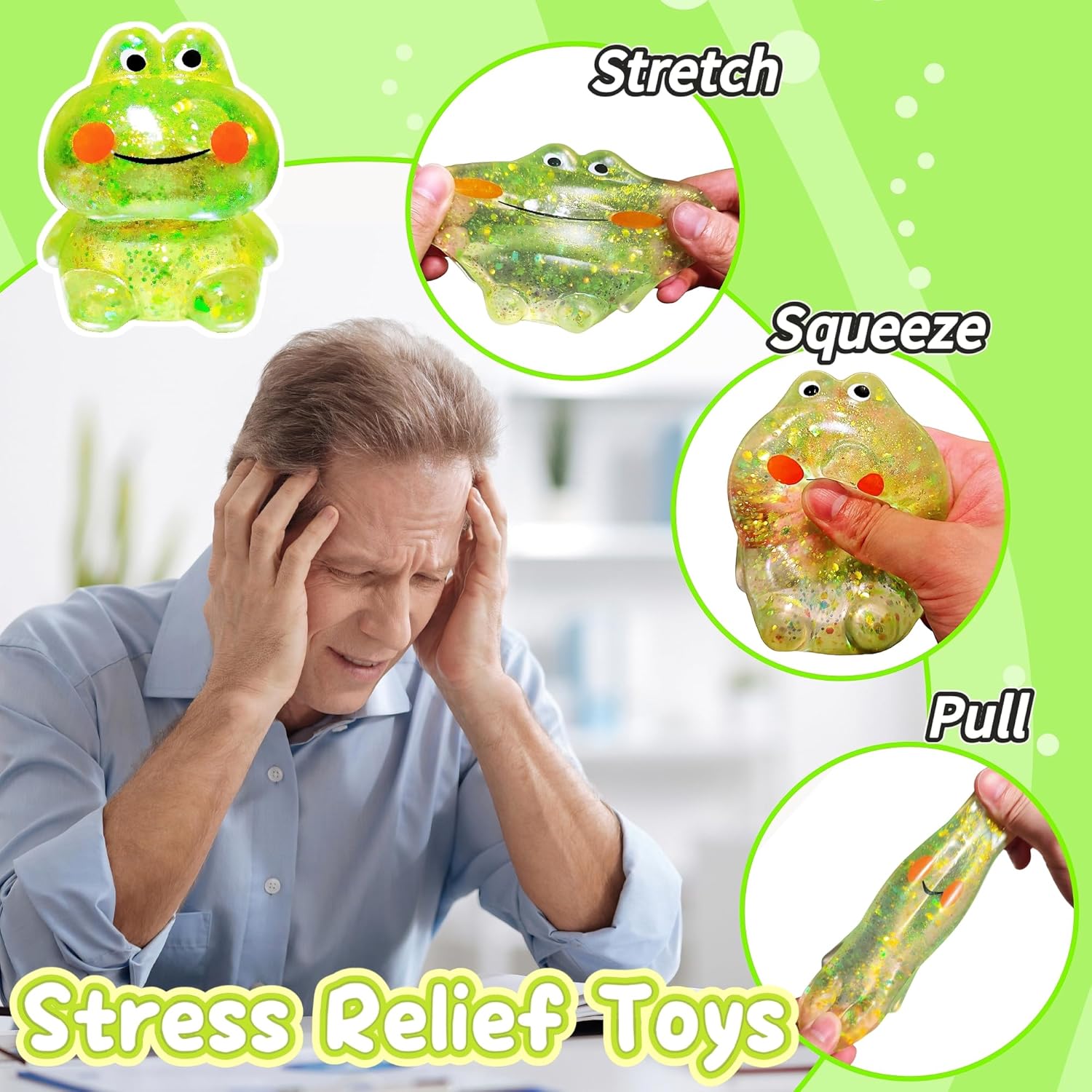 1Pcs Squishy Frog Stress Balls for Adults Maltose Ball Sensory Fidget Toys for Kids, Frog Sugar Ball, Slow-Rise Squishy Sugar Stress Toy, Animal Squeeze Toys (Green) - Image 3