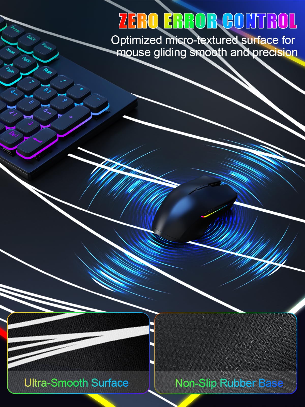 Alfombrilla de mouse con soporte plegable para teléfono y cargador inalámbrico, alfombrilla de mouse XXL RGB para juegos de 31.5 x 15.8 pulgadas, alfombrilla de escritorio grande para teclado