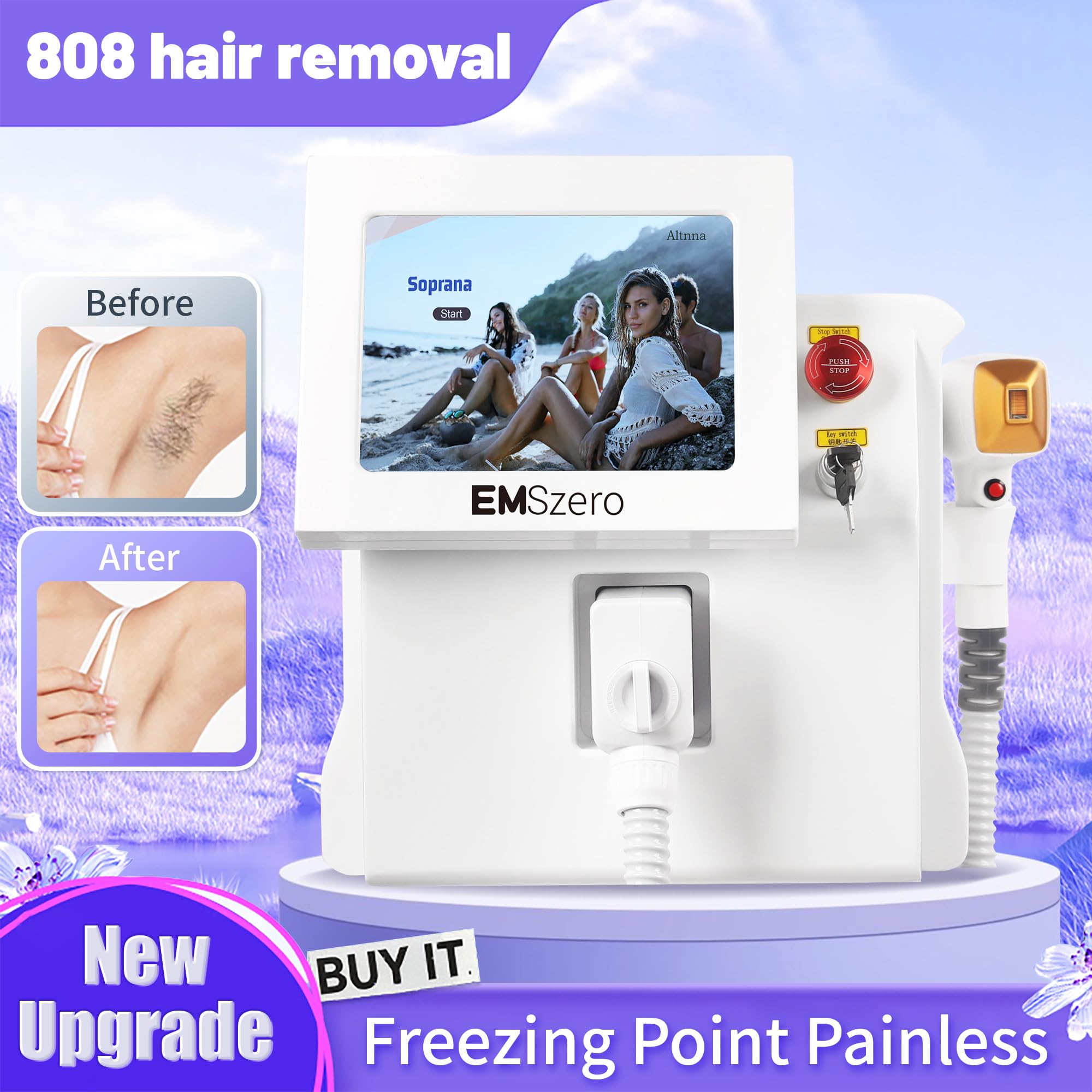 Professionnel Diode titane glace laser corps épilation machine 3 longueur d'onde 755/808 / 1064nm épilation du visage salon épilateur