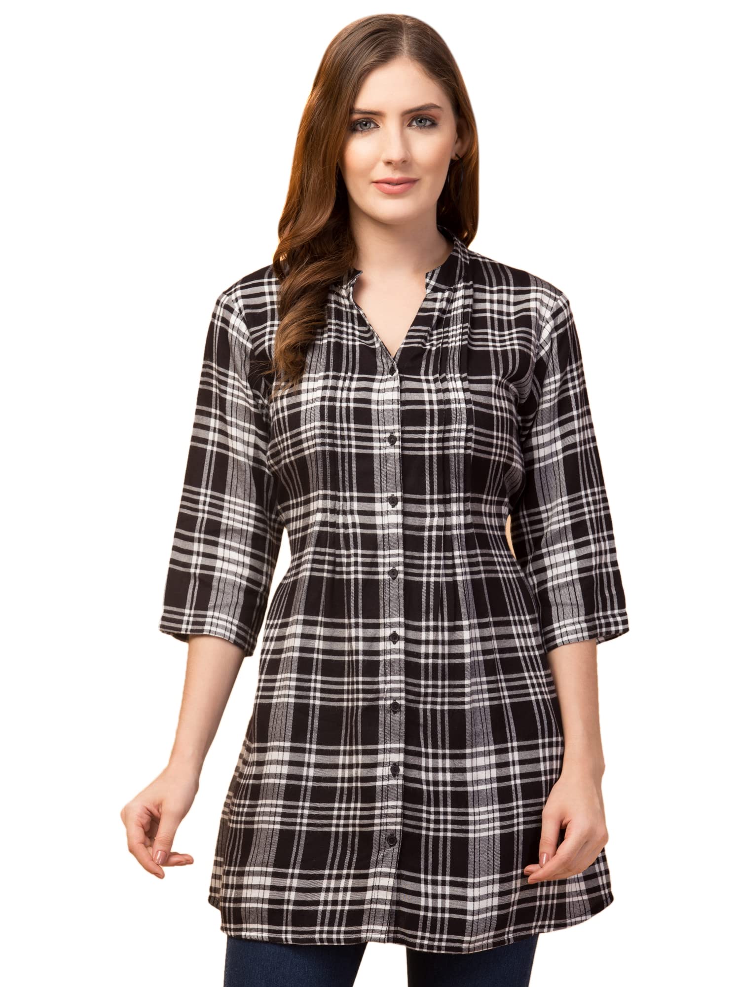 hive91 Women Black and White Checked Tunic Made of Rayon-picture-11