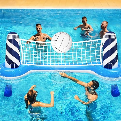 Miniatura 6 de Juego de flotador inflable de red de voleibol con pelota de playa de 19 pulgadas, diseño de faro, juguetes flotantes para deportes acuáticos para
