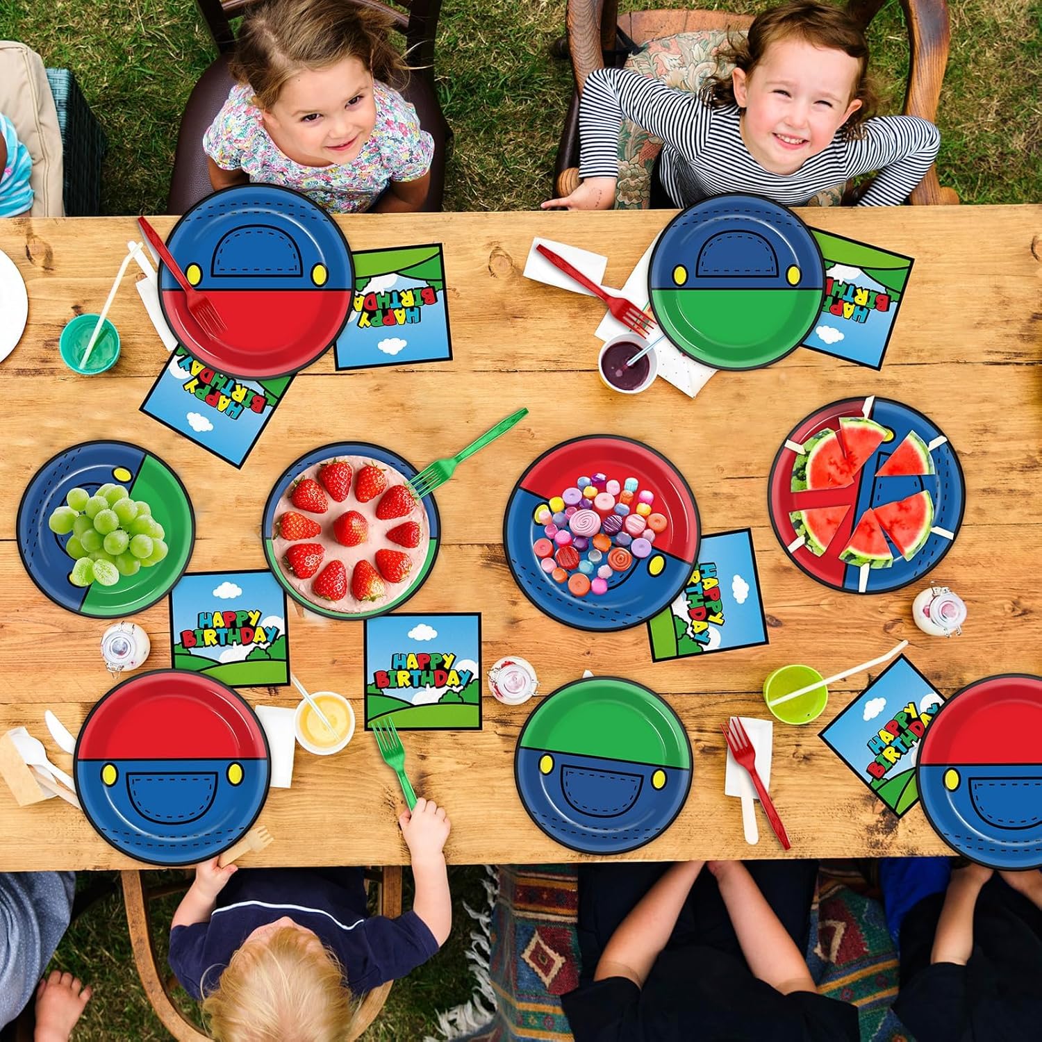 96 Pcs Super Theme Brother Birthday Party Plates and Napkins Brothers Theme Decorations Gamer Birthday Supplies Super Video Games Paper Dessert Plates Tableware Set for Kids Baby Shower 24 Guests