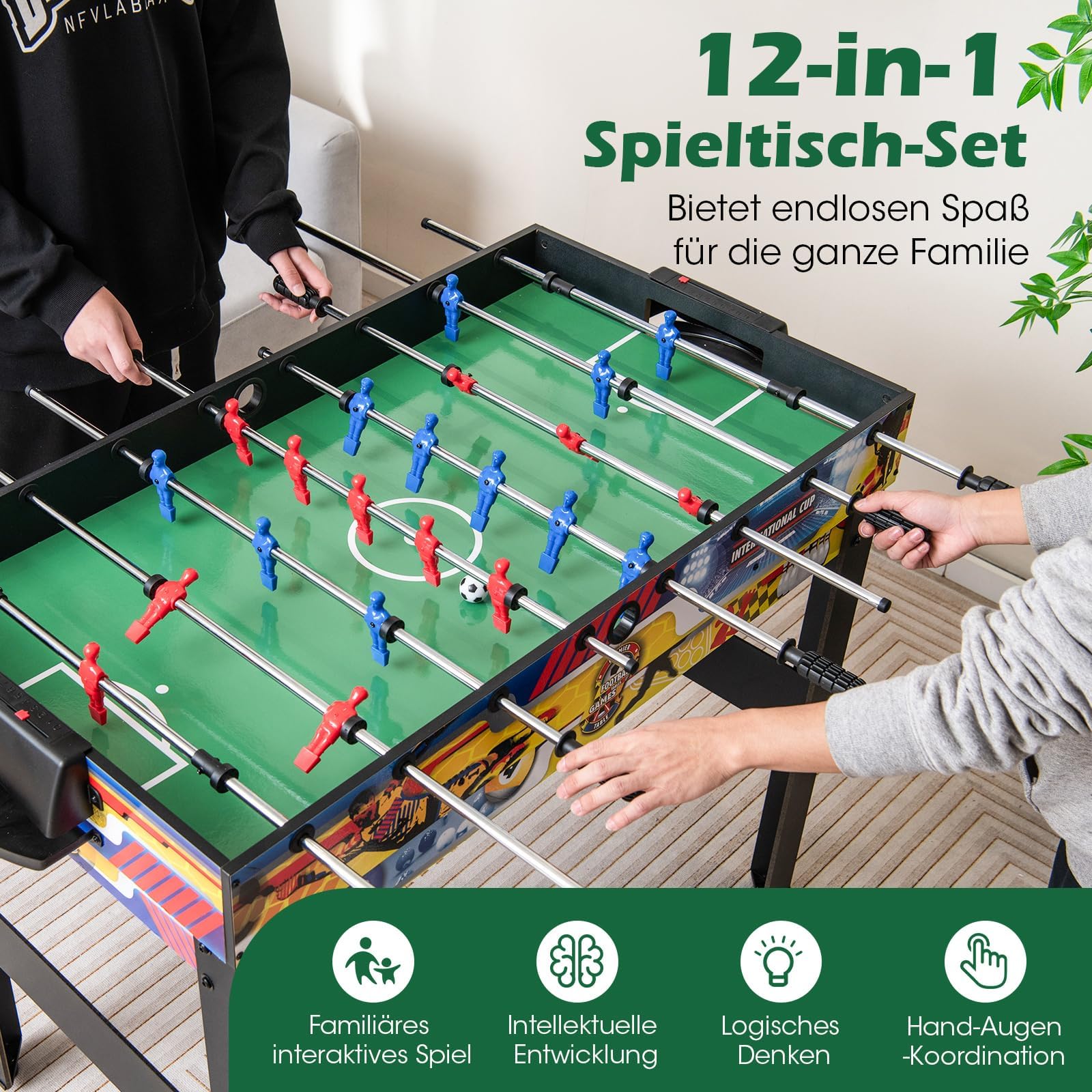 COSTWAY 12 in 1 Spieltisch, Multifunktionstisch mit Tischfußball, Airhockey, Billard, Tischtennis, Schach, Bowling, Shuffleboard, Kombi-Tisch Tischkicker für Zuhause, Büro, Bar