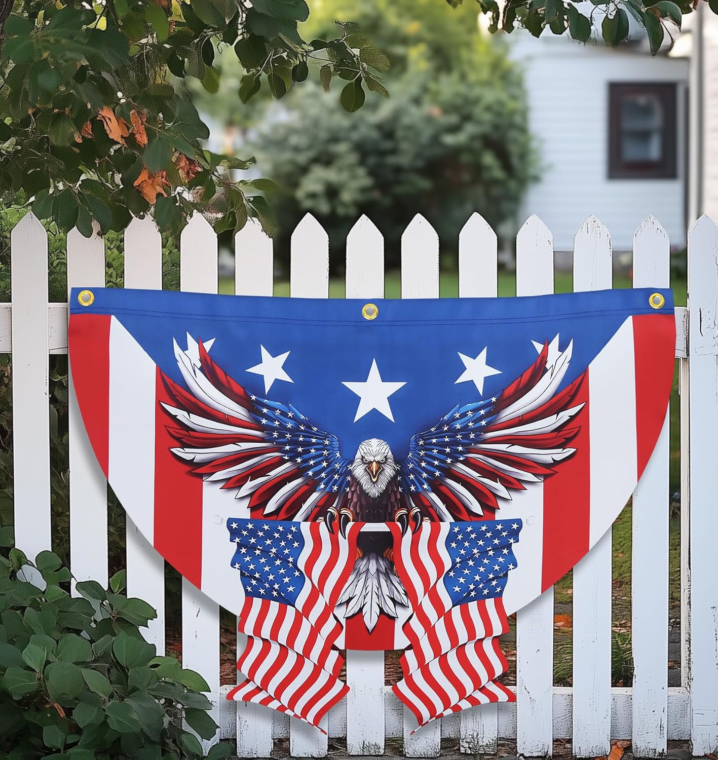 4 x 6 Feet American Flag Bunting for Outdoor Patriotic Decorations USA Vibrant Red White & Blue Half Fan 4th of July Banner