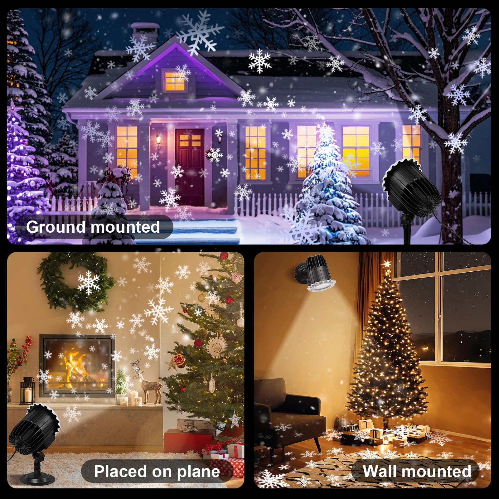 Luces de proyector de nieve, proyector LED de copo de nieve impermeable IP44 para exteriores, lámpara de proyección giratoria de caída de nieve blanca para Halloween, Navidad, Año Nuevo, fiesta, boda,