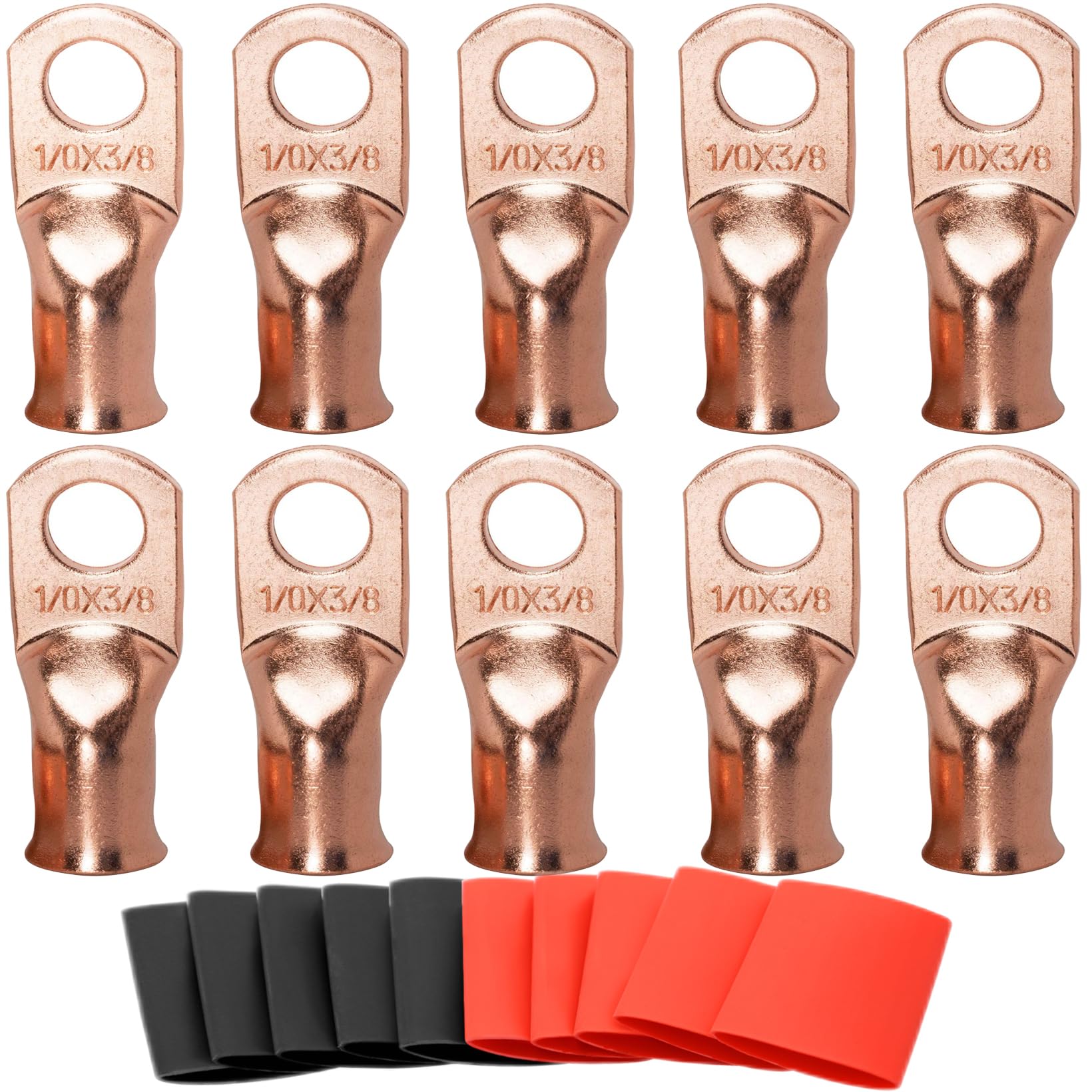 SVAAR 1/0 Copper Lugs 1/0 AWG-3/8 Ring Lugs Cable Lugs 0 AWG Wire lugs Cable Ends Heavy Duty Closed End Lugs,Crimp/Solder Battery Terminal Connectors,