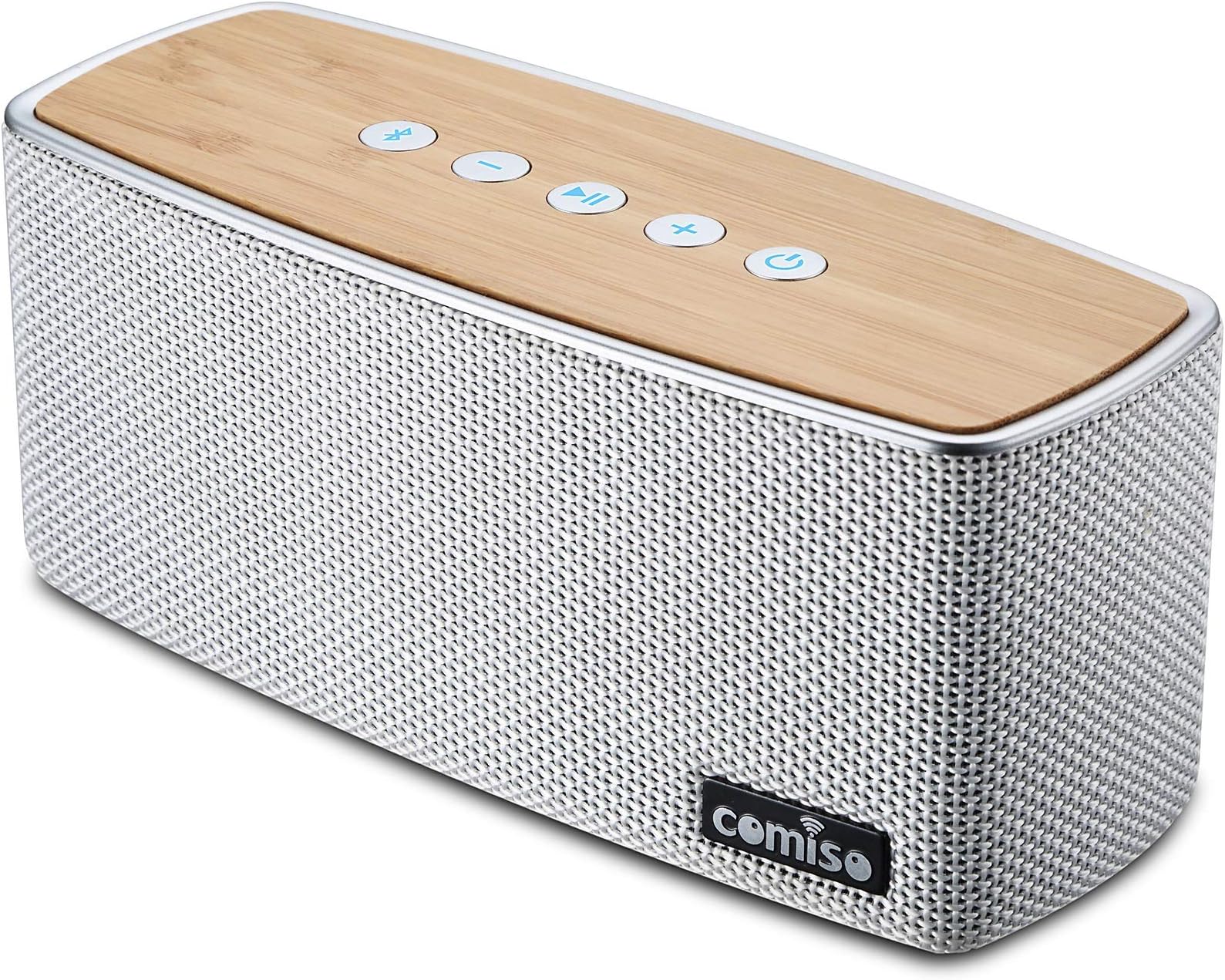 COMISO NatureAudio 30W Bluetooth Speakers, Loud Bamboo Wood Home Audio Wireless Speaker Super Bass Stereo Sound, 66 ft Bluetooth Range, Built-in Mic Home, Outdoors Party Subwoofer (White)