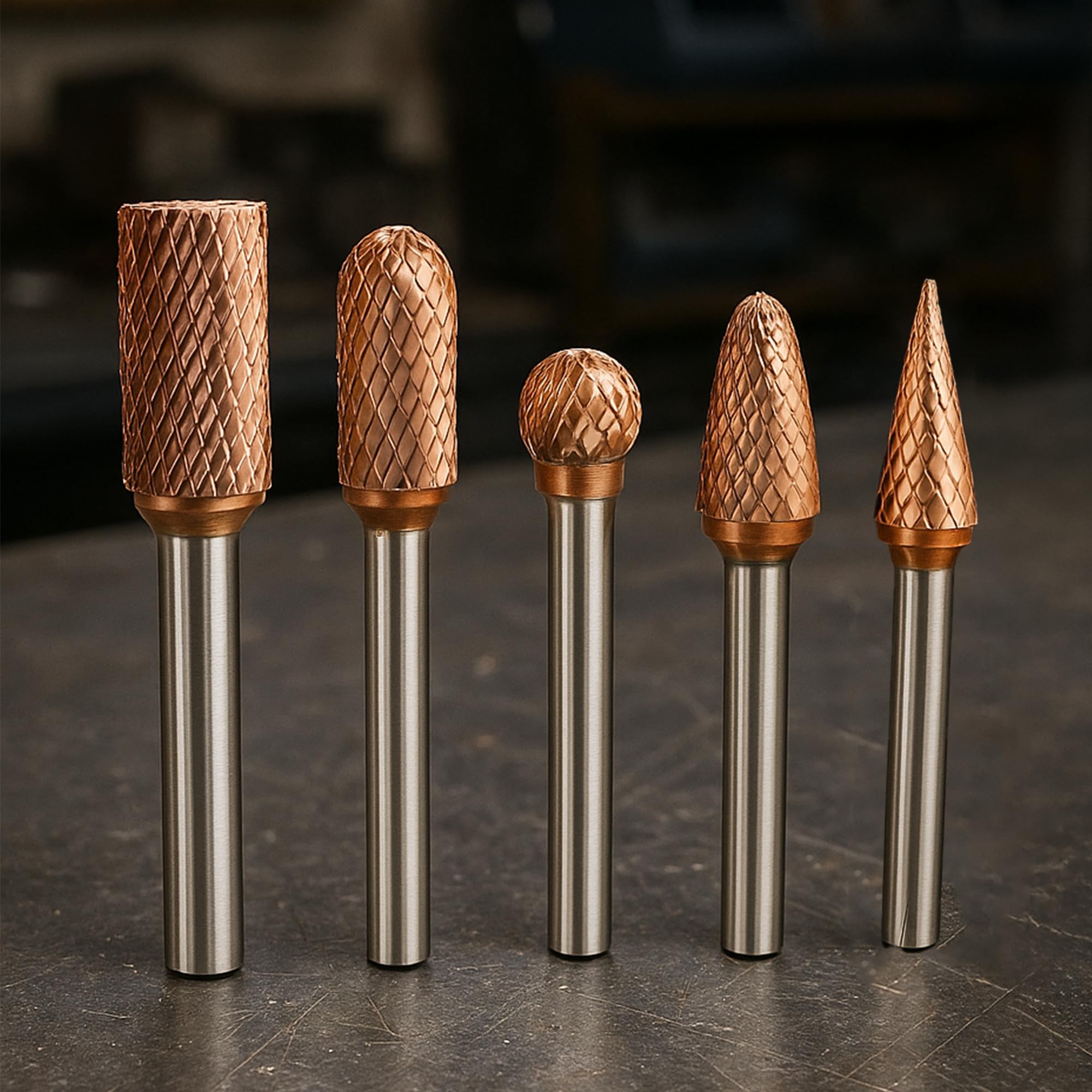 TJR® Lot de 5 fraises rotatives en carbure ULTRA Co de tungstène avec tige de 6,35 mm pour acier inoxydable et matériaux durcis, aluminium, bois, ébavurage, gravure, polissage, double coupe