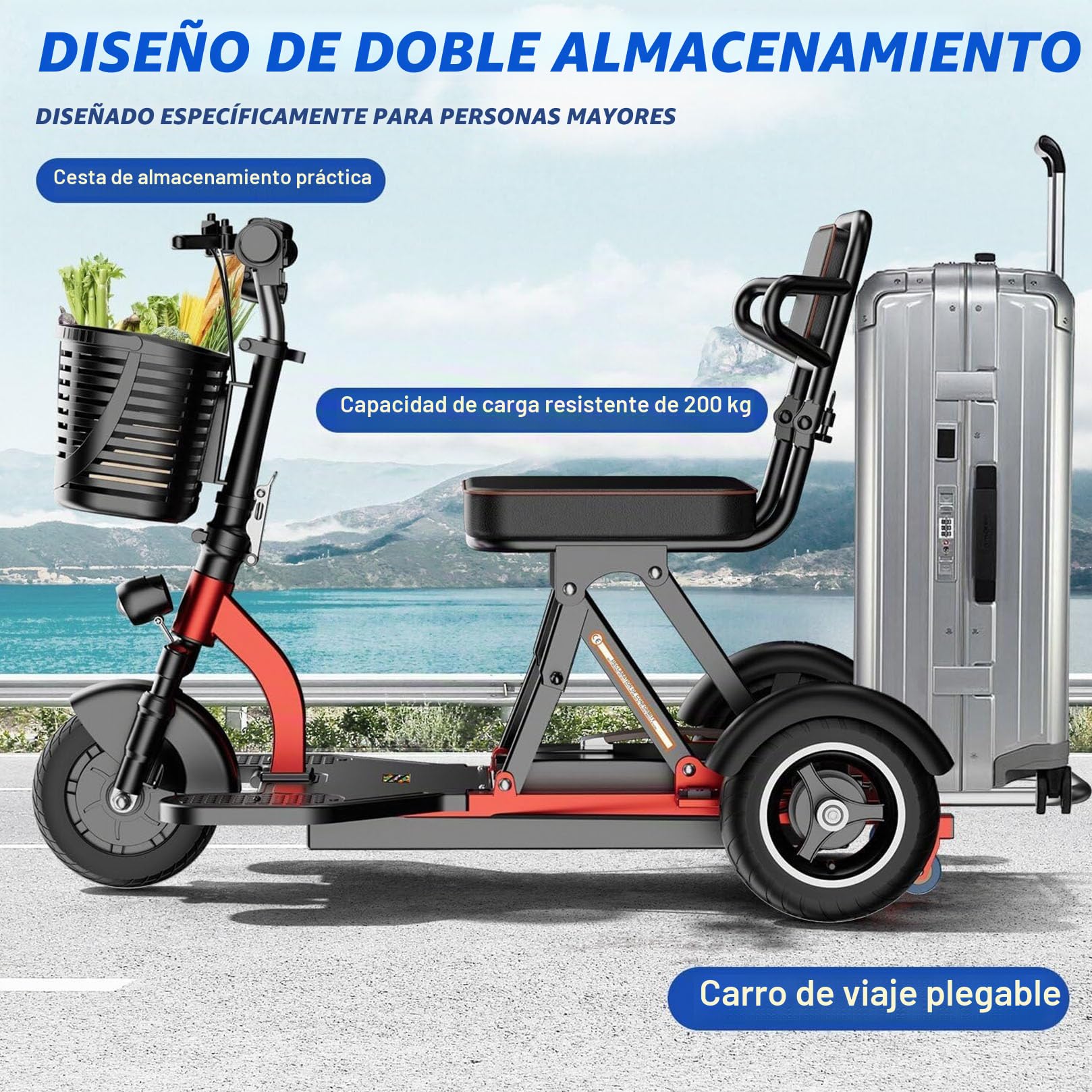 Scooter de Movilidad para Personas Capacidad 150kg,Motor 300W Delantero Scooter minusvalidos,Diseño Superligero para Personas Mayores,Fácil Transporte Autonomía de hasta 55 kilómetros