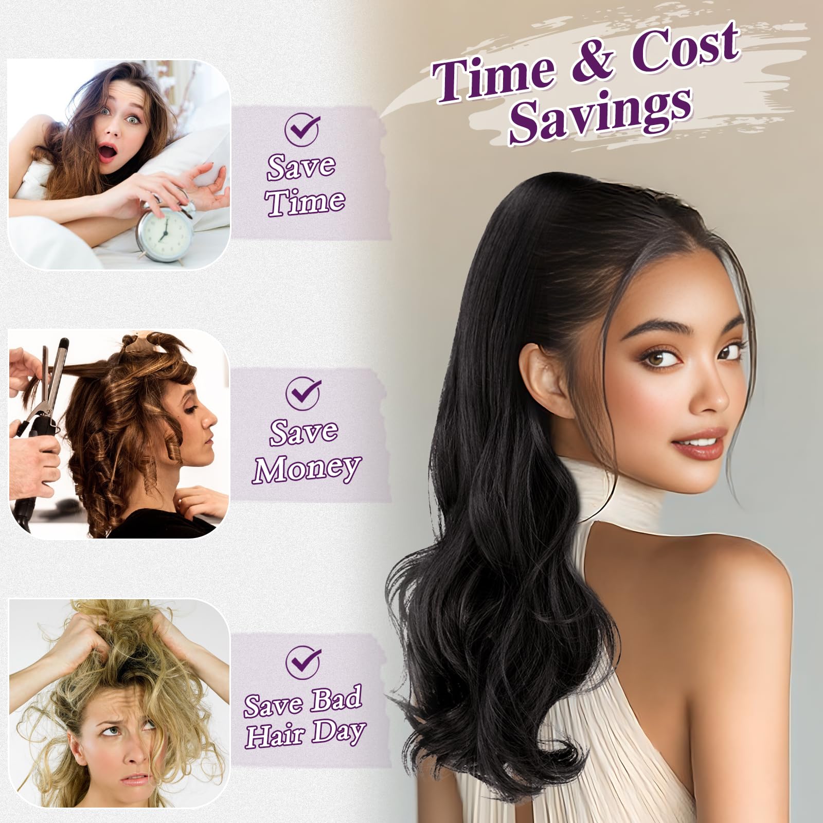 BARSDAR Black Brown Wavy Drawstring Ponytail Extension - Image 4