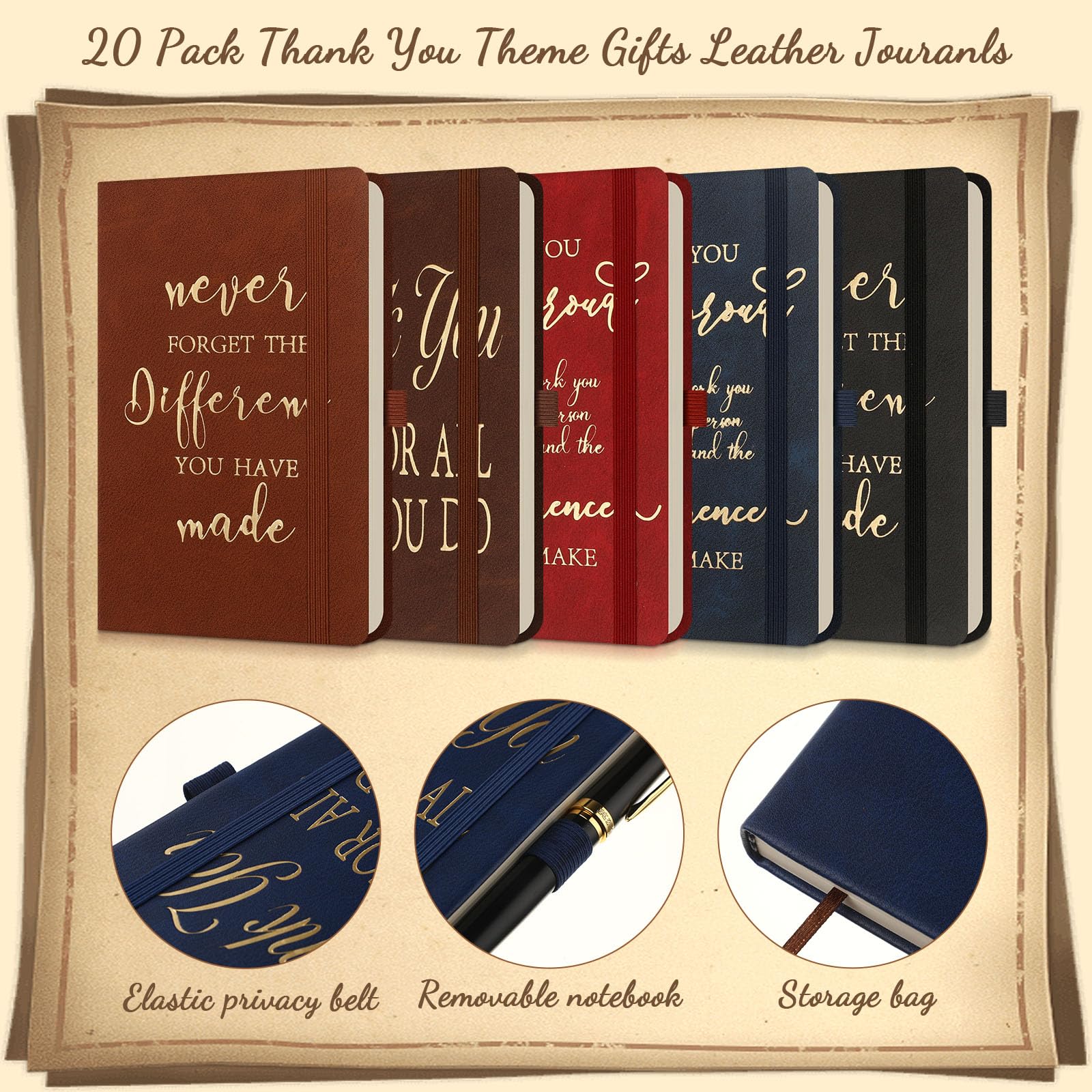 20 Stück Dankeschön-Geschenke, Leder-Tagebuch, Notizbuch, Großpackung Mitarbeiter, Wertschätzung, Geschenke, Kollegen, Abschiedsgeschenke, inspirierende Notizbücher für Männer, Frauen, Lehrer,