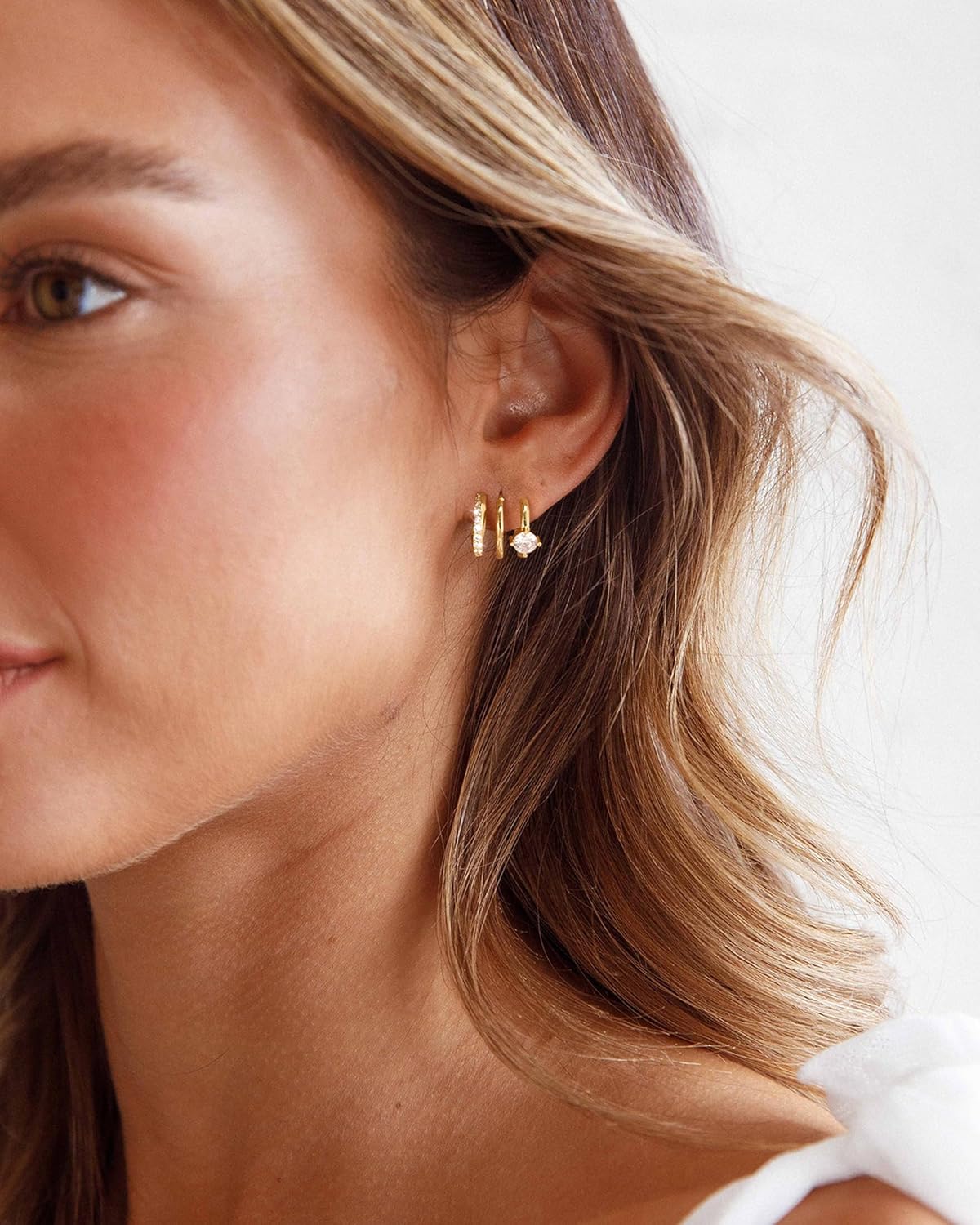 CHESKY 14k Gold Plated Triple Illusion Huggie Stud Earrings, Trendy Double Huggie Hoop Earrings for One Hole, Dainty Gold Claw Earrings for Women Cute Everyday Jewelry Gift - Image 3