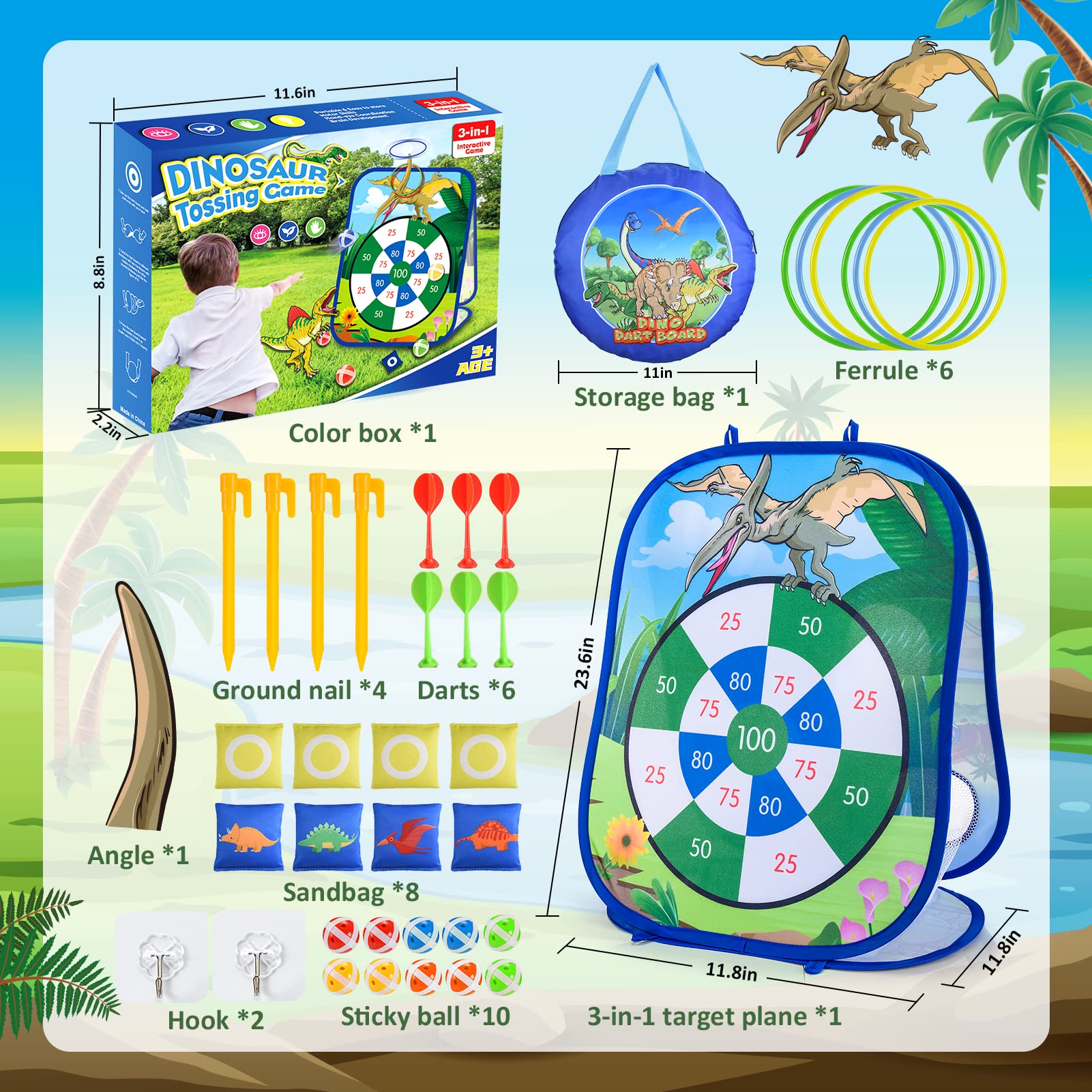 5 en 1 Jeu de Fléchettes, Bean Bag Toss Game, Morpion, Jeu de Pitching et Jeu de Lancer d'anneaux, Jouet de Fête Intérieurs et Extérieurs Garçon Fille et Adulte