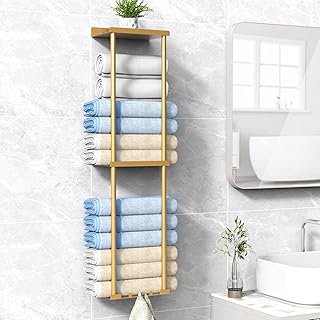 Towel Rack for Bathroom, Wall Mounted Vertical Rolled Towel Storage Orga...