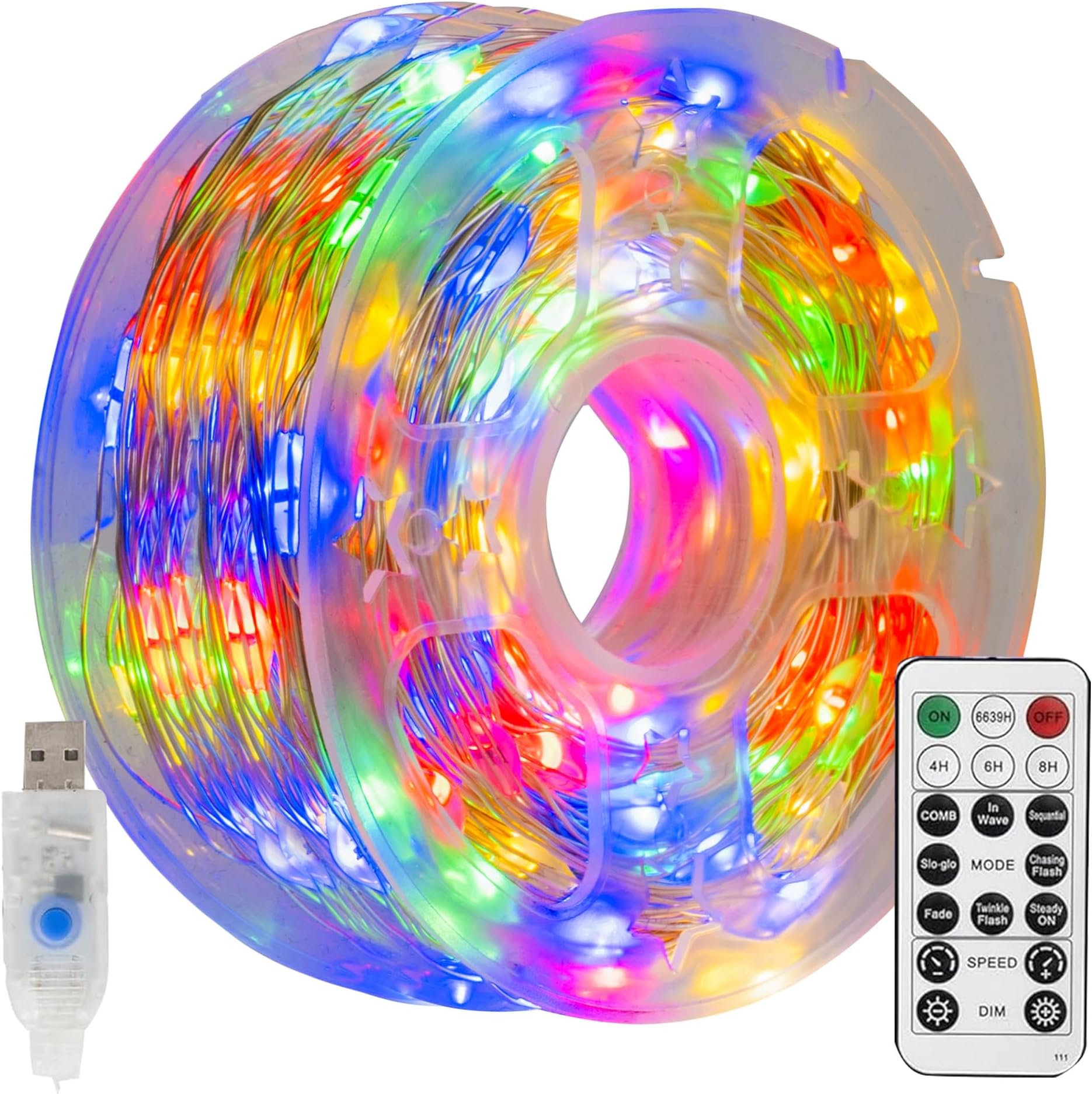 Dazzle BrightFairy Lights, 66 FT 200 LED USB Power String Lights with Remote, 8 Modes Waterproof Copper Wire Lights for Home Indoor Party Tree Yard Christmas Decorations (Multi-Colored)