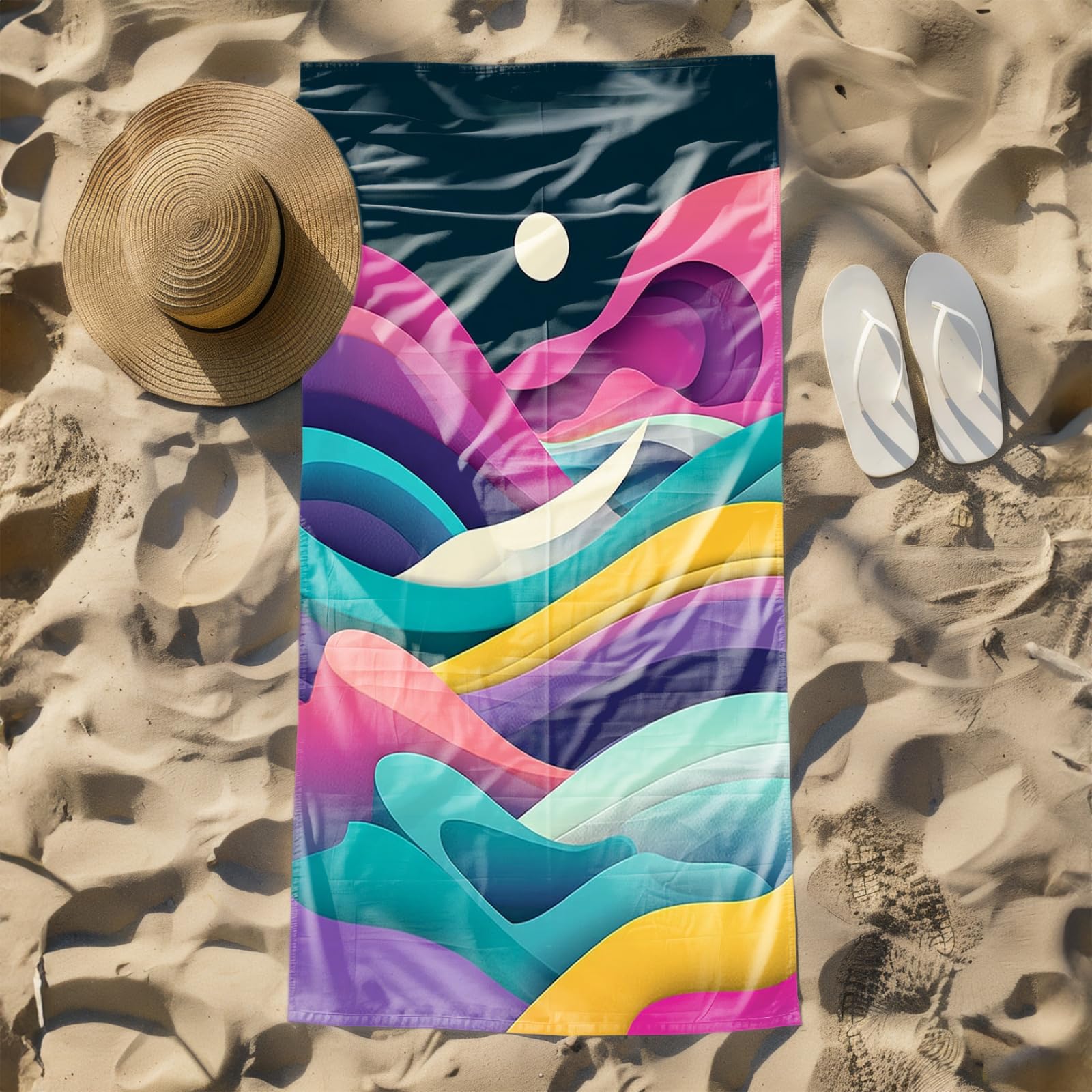 Telo Mare Microfibra 210x230 Verde Rosso Astratto Telo Spiaggia Grande Antisabbia,XXL Asciugamano Mare, Asciugatura Rapida, Stuoia Spiaggia Leggero E Portatile
