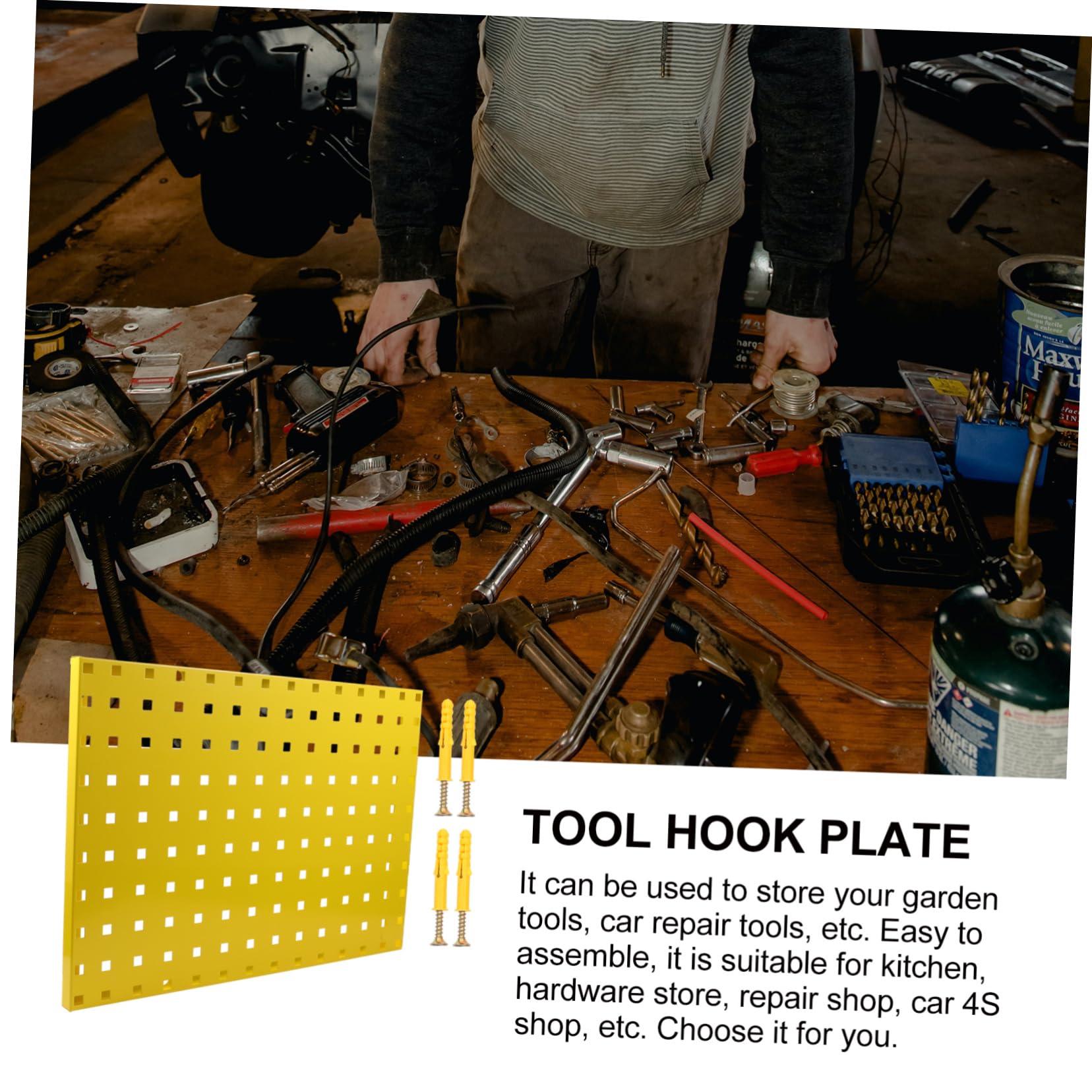 Pegboard in Acciaio Zincato Giallo, Pannello Portautensili