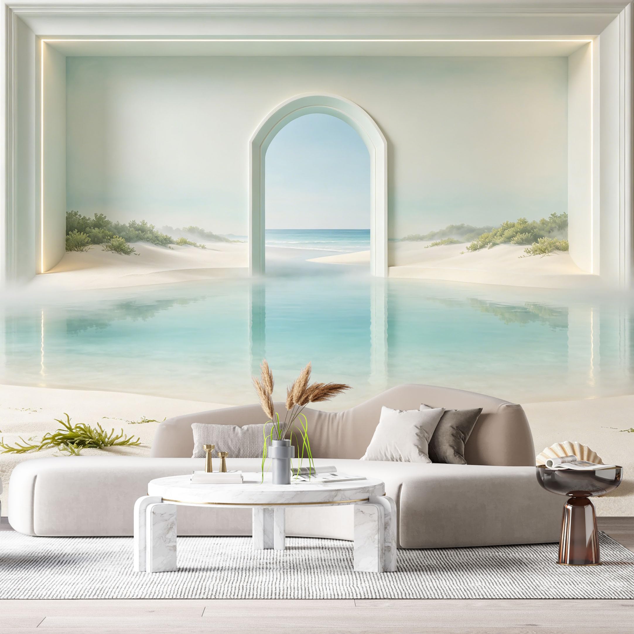 Custom Size Wall Murals Coastal Ocean Sea Archway 3D Trompe L'Oeil SelfAdhesiveWall Fabric Removable Wallpaper Wall Decor for Living Room Bedroom Bathroom