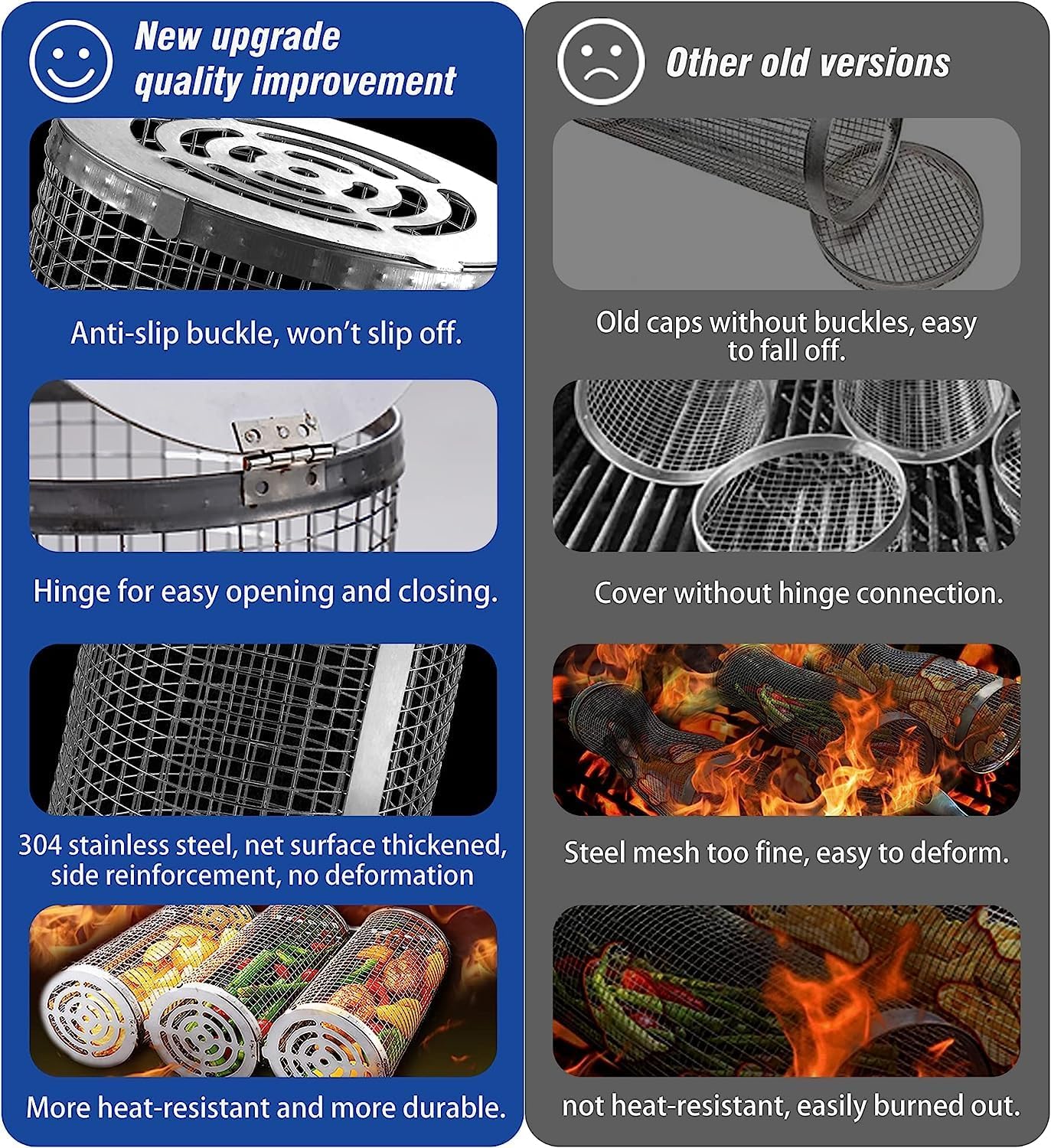 Rolling Grilling Baskets for Outdoor Grill Bbq Net Tube with Spray Bottle Large Outsidegrill Crate Baskrt Canisters Barbeque Basket for Camping Picnic Party Cooking Accessories Gifts for Men