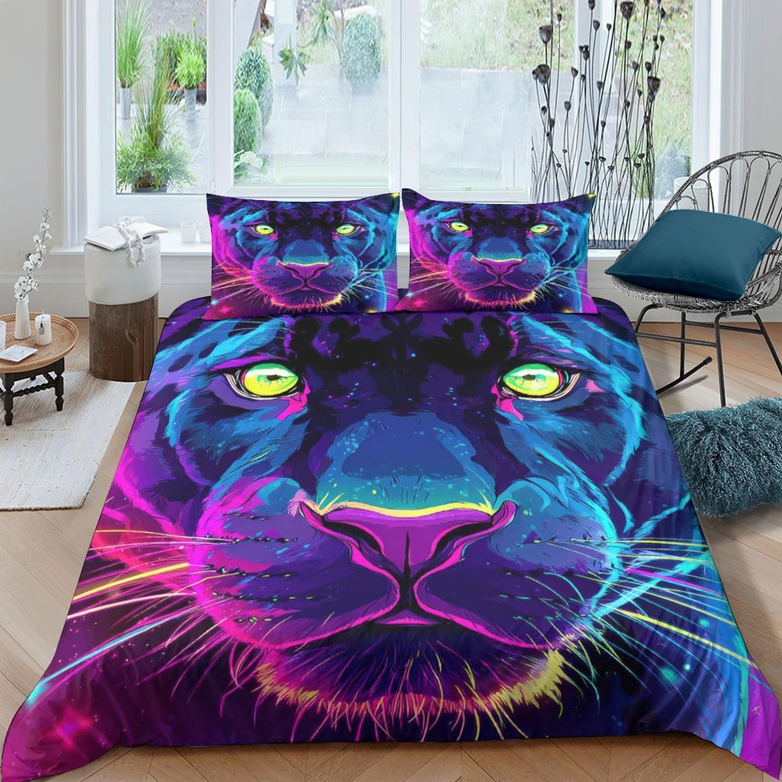 Ctjqhvkz Style-1 3D Printed Neon Panther Fitted Sheet Microfiber Soft Breathable Psychedelic Animal Mattress Cover For Bedroom Dorm Mattress Protection Decor Single（135X200cm）