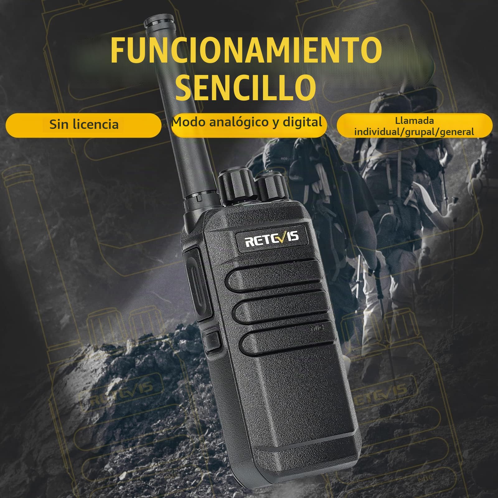 Retevis RT40 Digital DMR Walkie Talkie, PMR446 Radio Bidireccional Sin Licencia, 2000 mAh, VOX, 48 Canales Digital/Analógico Walkie Talkie para la Familia, Viajes (Negro, 1Pcs)