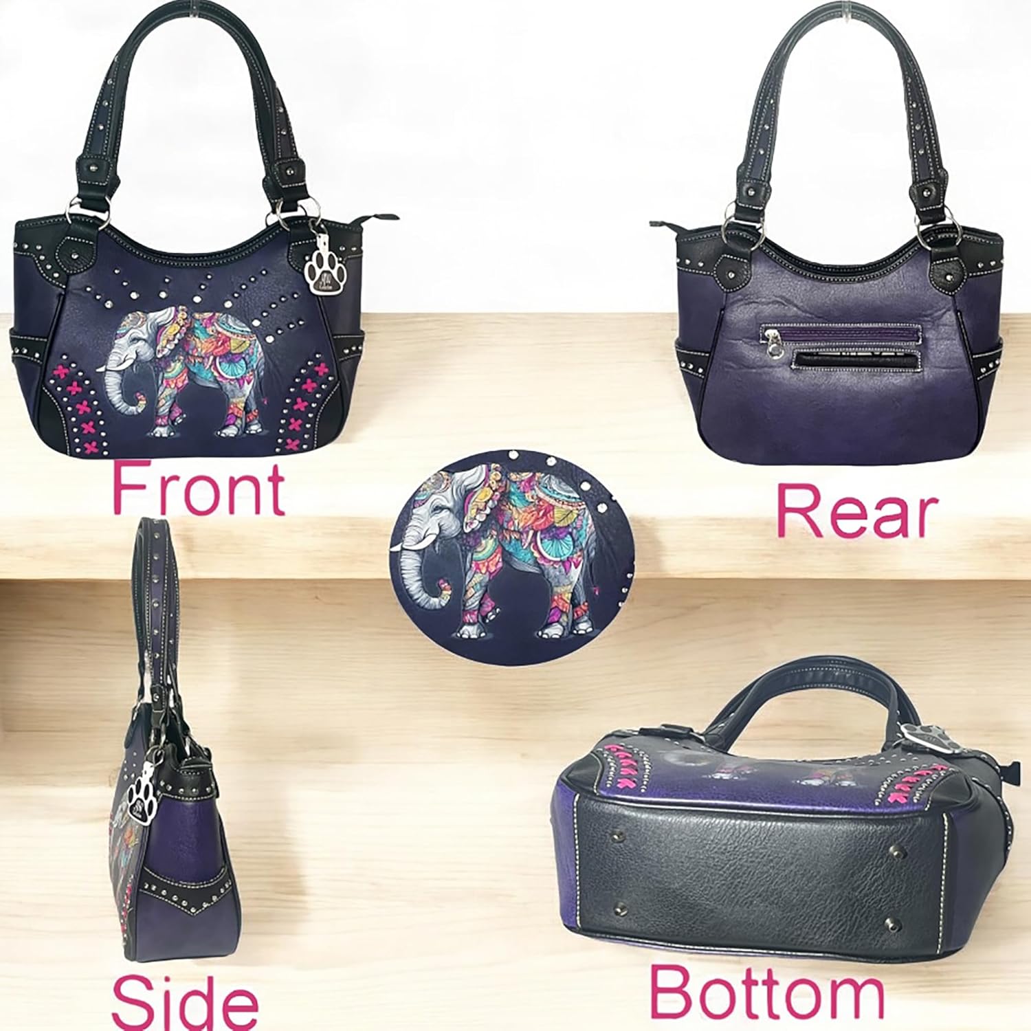 Large Elephant Purse Western Handbag and Wallet Set for Women Boho Tote Bag Combo