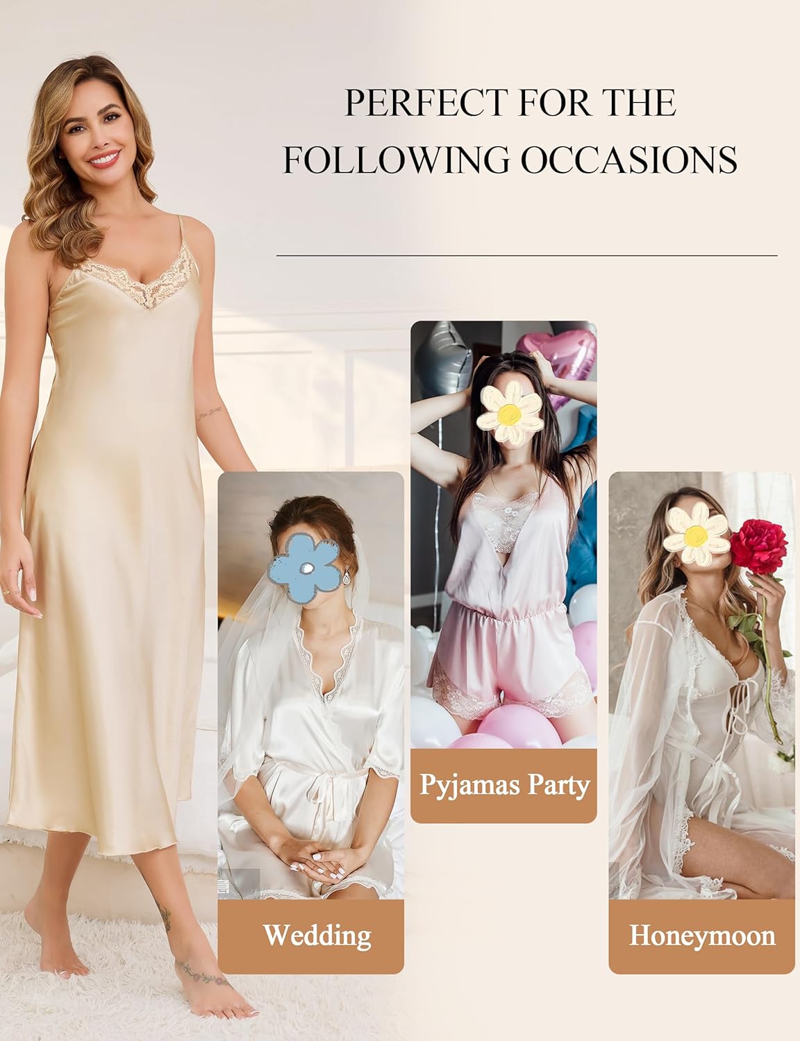 Vlazom Women's Satin Nightgowns Sexy Lingerie Long Nightgowns Satin Silk Negligee V Neck Lace Chemise Sleepwear S-XXL - Image 7