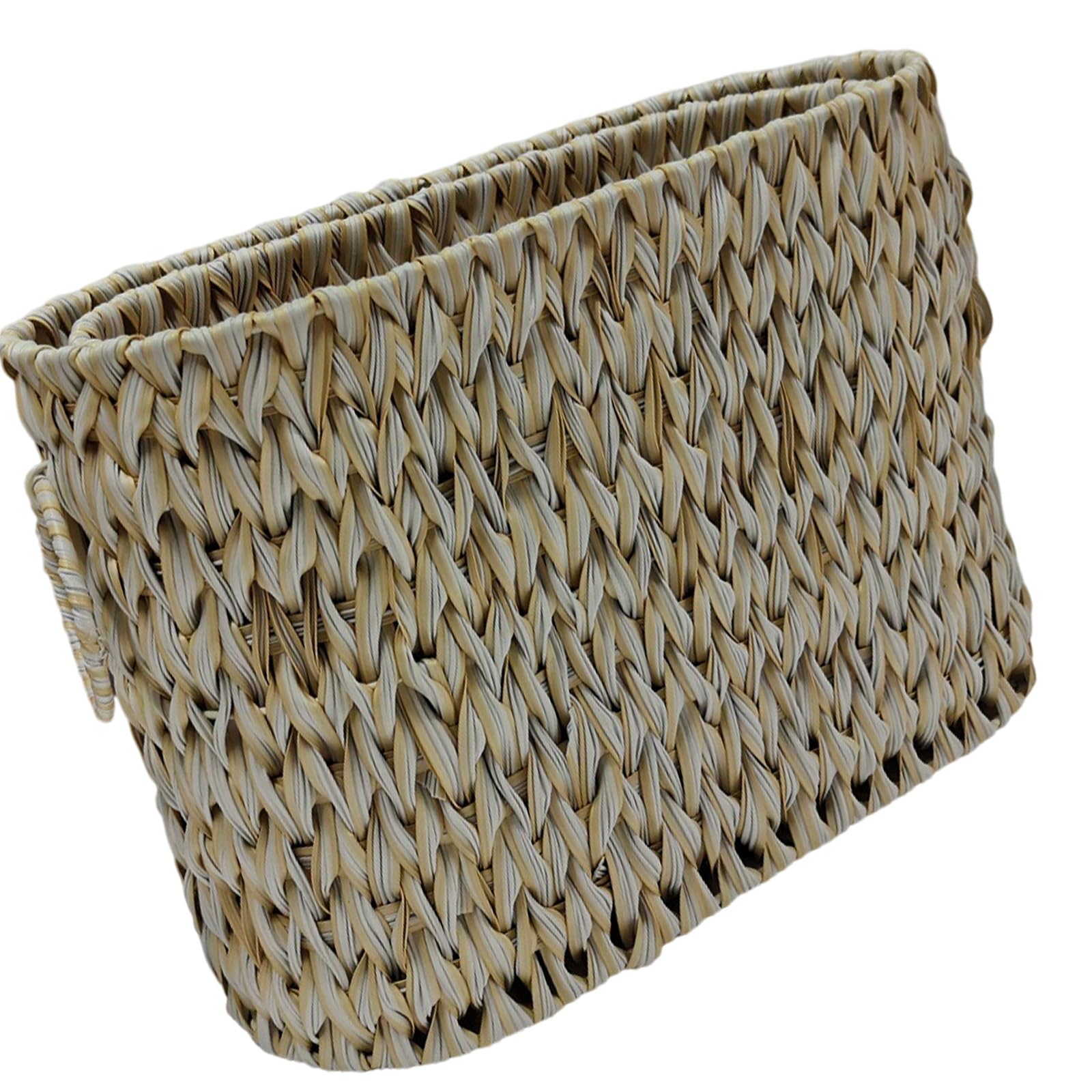 Tenyele White Elegant Wicker Storage Basket With Lid Narrow Bathroom Organizers For 6 To 9 Rollsl Portable For Closet Bathroom Storage Basket