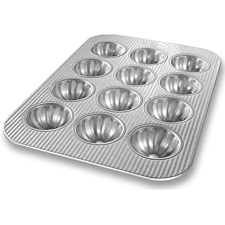 USA Pan Bakeware Mini Fluted Cupcake Pan, 12 Well, Nonstick & Quick Release Coating, Made in the USA from Aluminized Steel
