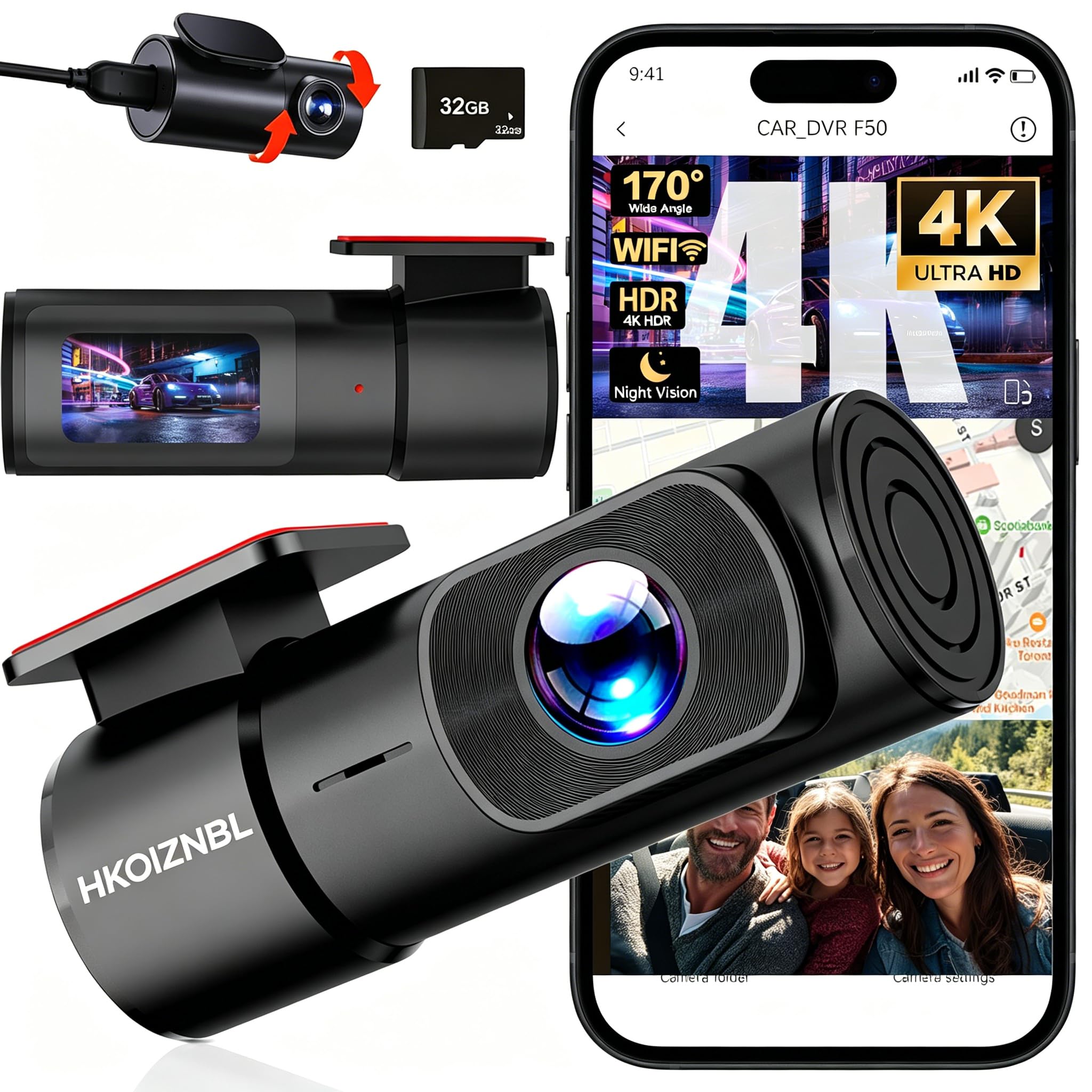 Photo 1 of HKOIZBL 4K+2.5K Dash Cam Front and Rear, Built-in 5G WiFi, 32GB Card Included, 2'' IPS Screen Dash Camera for Cars, Starlight Night Vision, Dual Dashcam with WDR, Loop Recording, 24H Parking Monitor