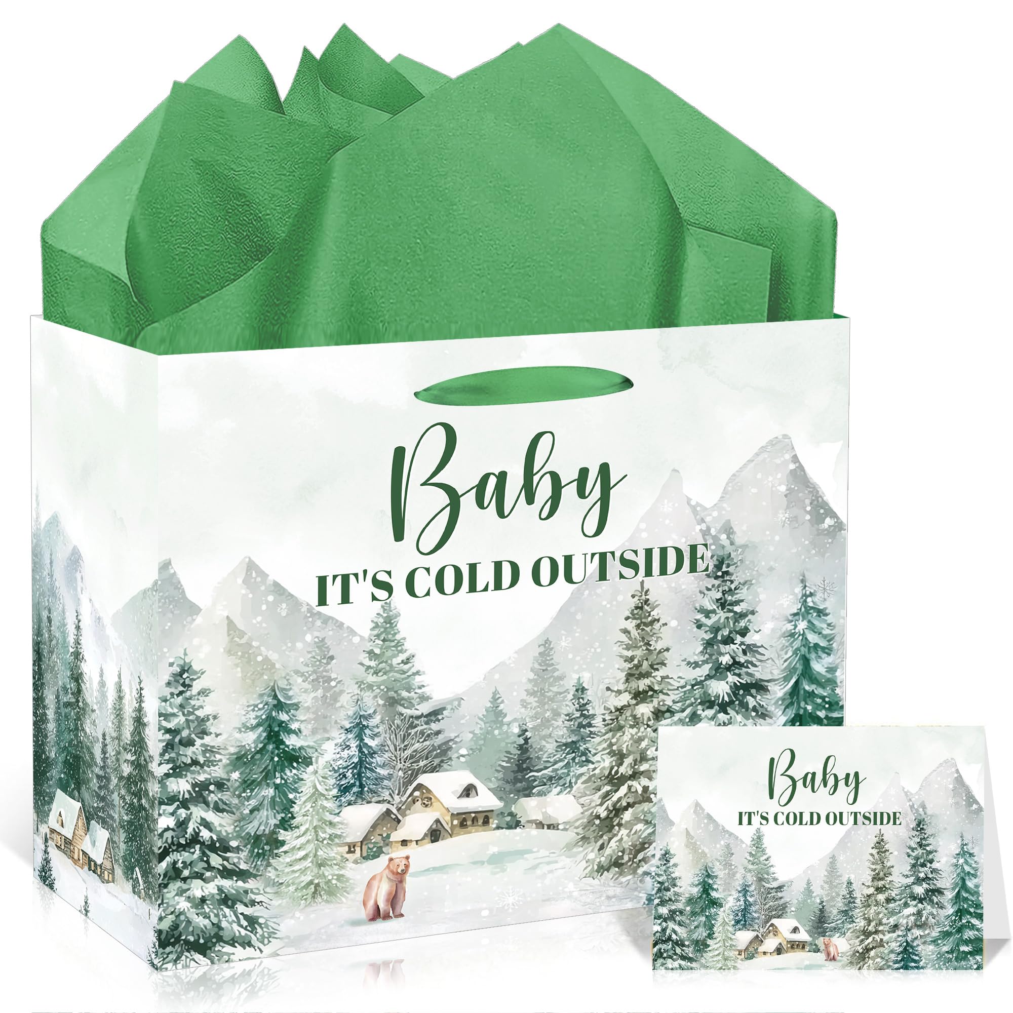 Baby It's Cold Outside Winter Gift Bag with Tissue Paper Card and Handle
