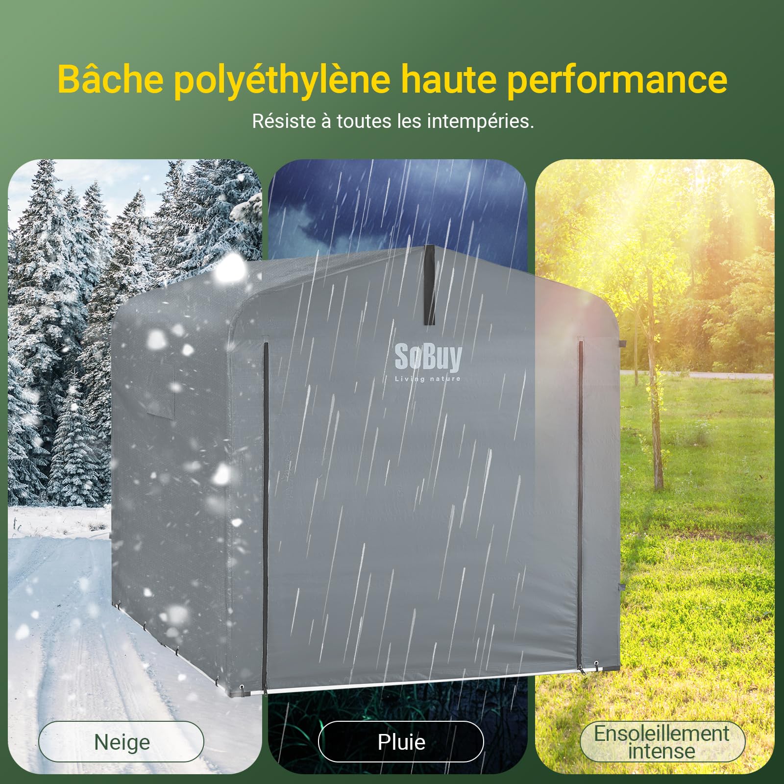 SoBuy Abri de Jardin, Cabane de Jardin Exterieur Imperméable, abri Moto avec des Crochets, Garage pour Vélo et Outils, Abri Vélo, Rangement et Stockage, Gris, 159x219x165 cm, KLS11-L-DG
