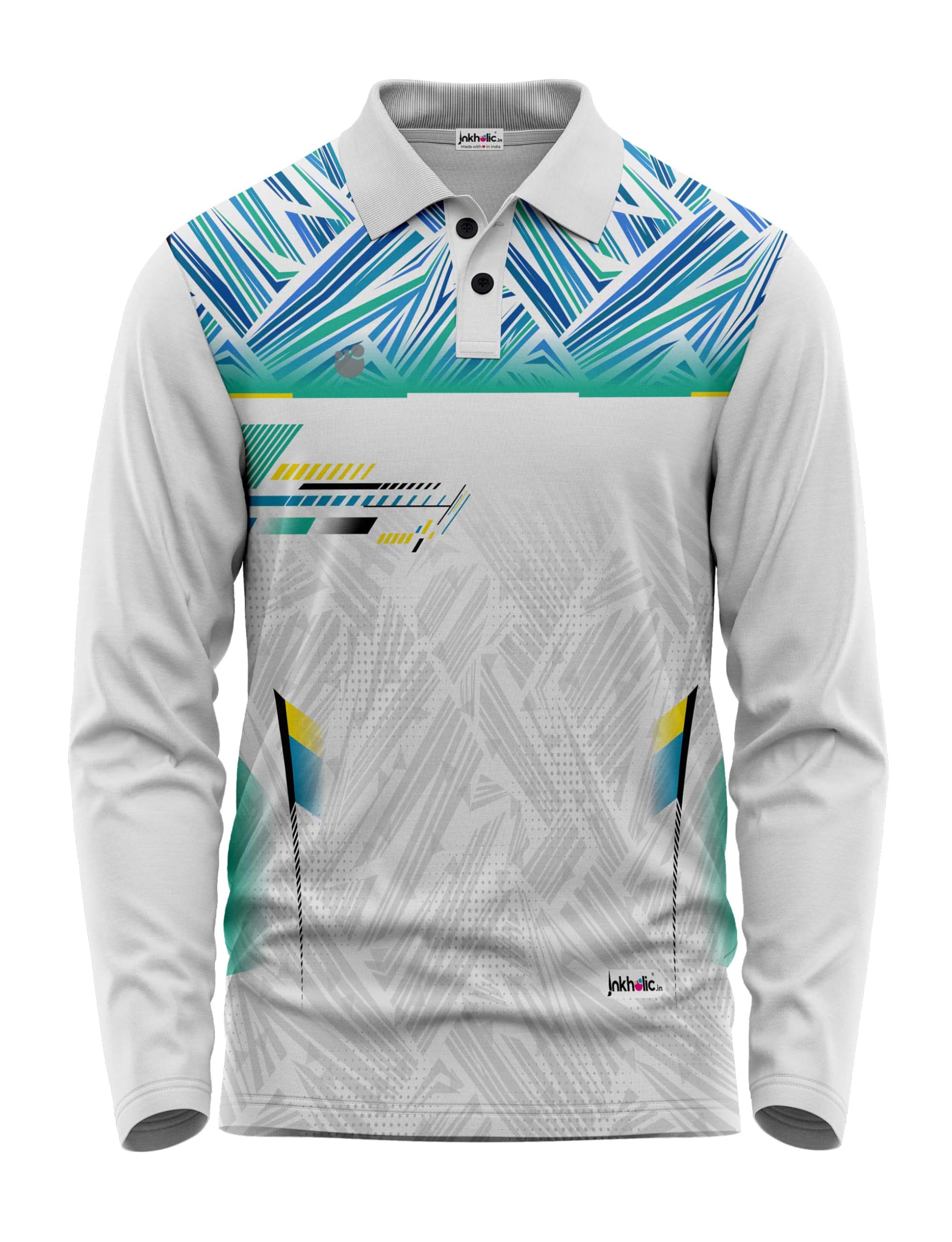 inkholic Men's Full Sleeve Collar Neck Cricket Jersey, Polyester, Regular Fit, Sublimation Print, White-picture-44